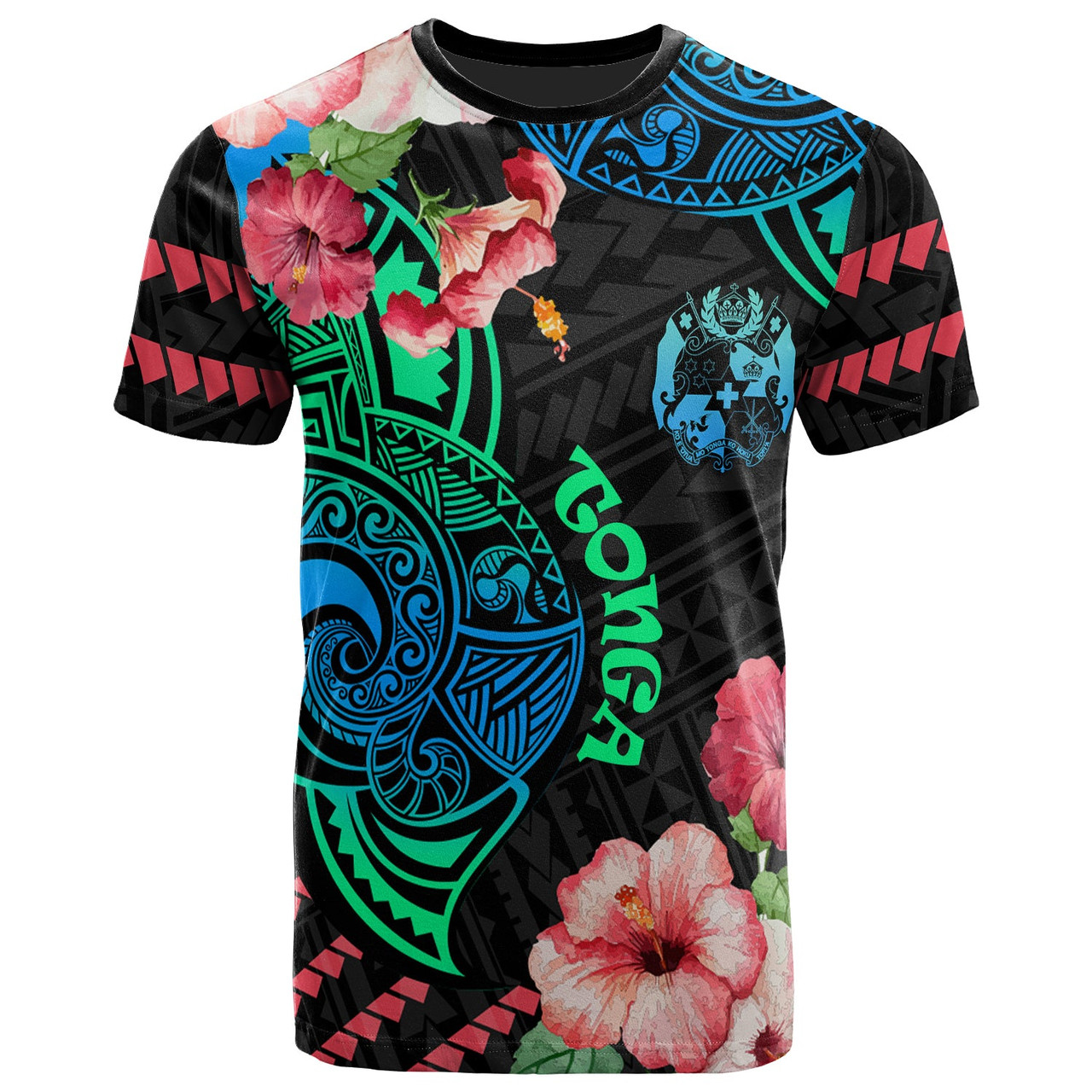 Tonga T-Shirt - Polynesian Pride with Hibicus Flower Tribal Pattern