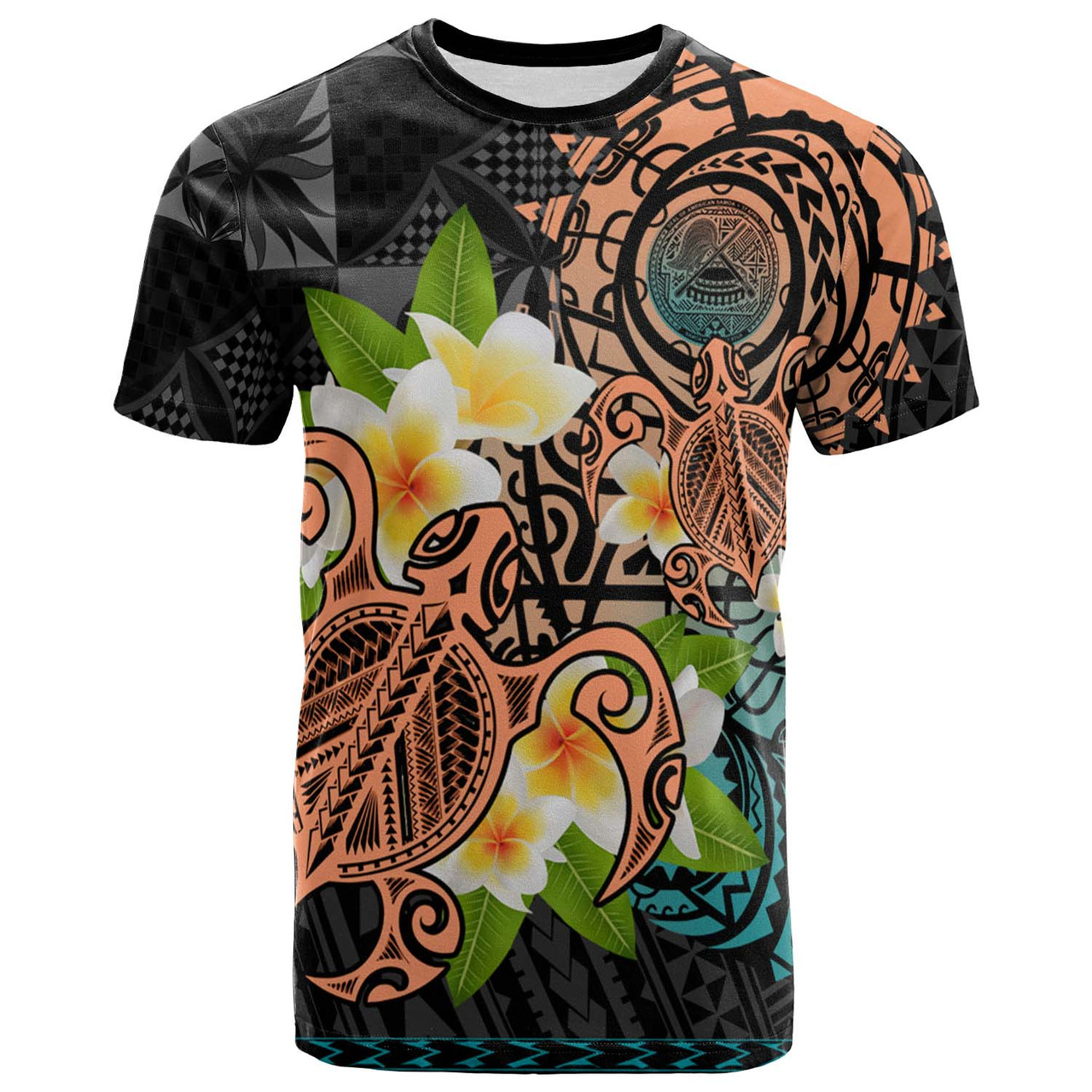 American Samoa T-shirt - Polynesian Culture with Pumeria Flower and Turtle Siapo Patterns