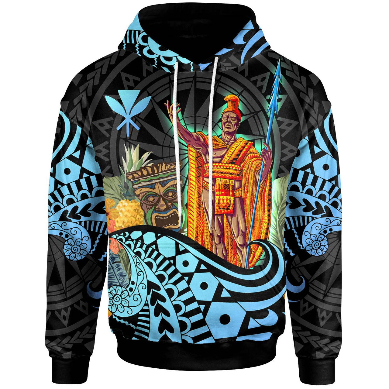 Kanaka Maoli Hoodie - Custom Personalised Kamehameha King and Tiki Mask Polynesian Culture