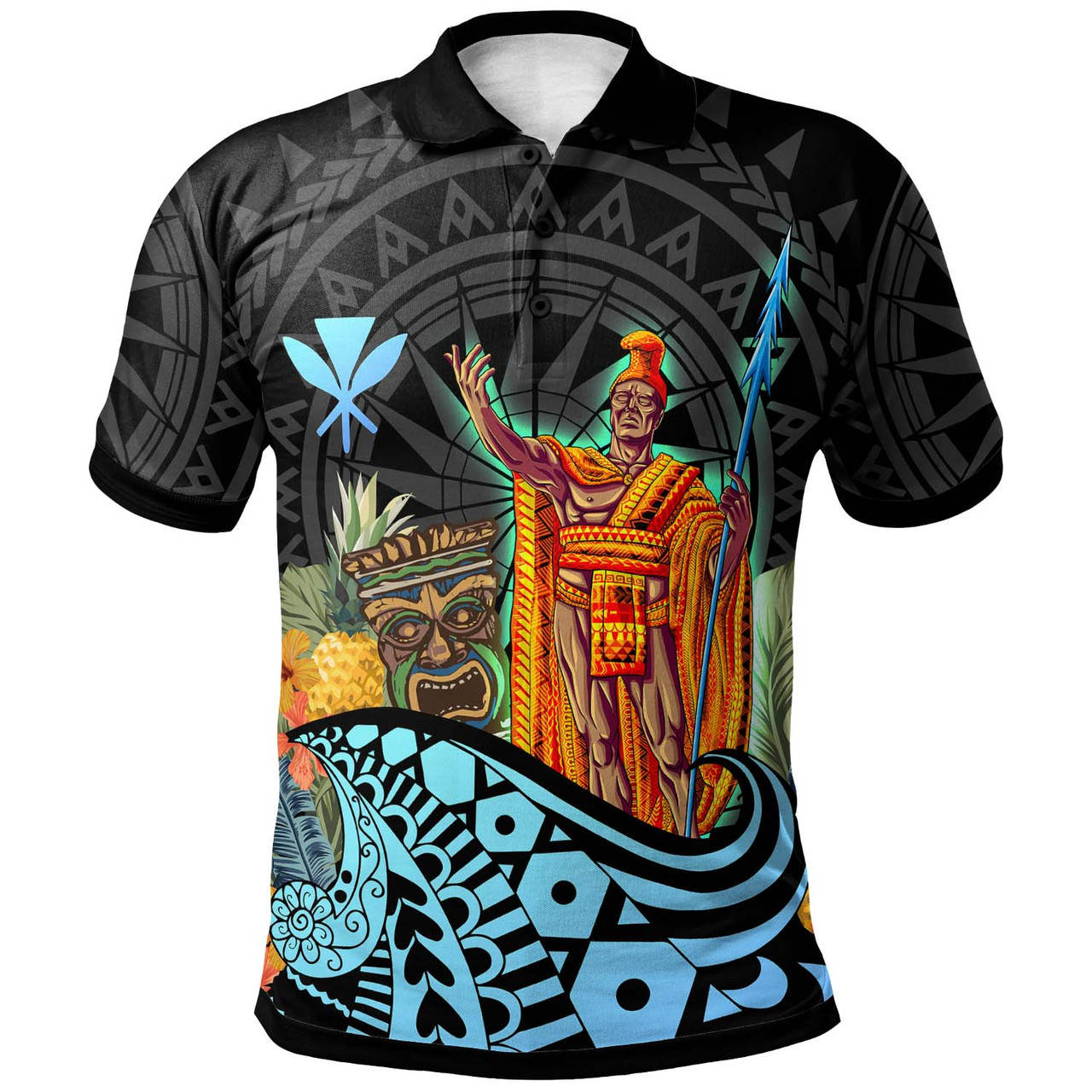 Kanaka Maoli Polo shirt - Custom Personalised Kamehameha King and Tiki Mask Polynesian Culture