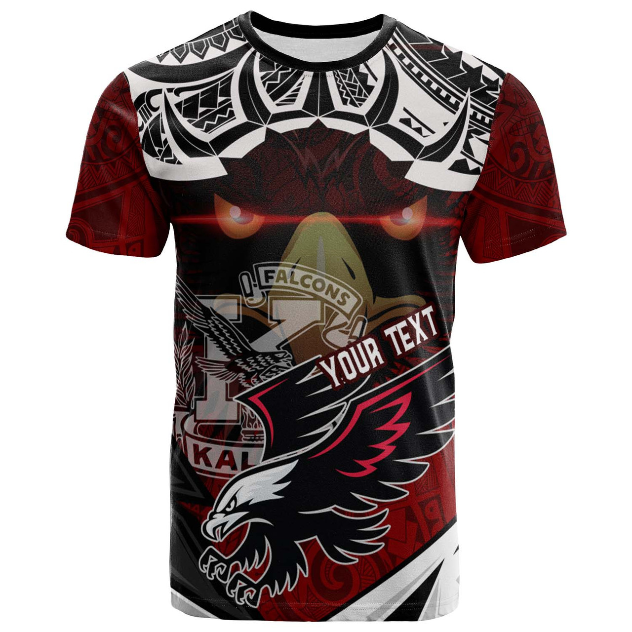 Hawaii Custom T-shirt - Kalani High School Red Falcon Polynesian Pattern Apparel