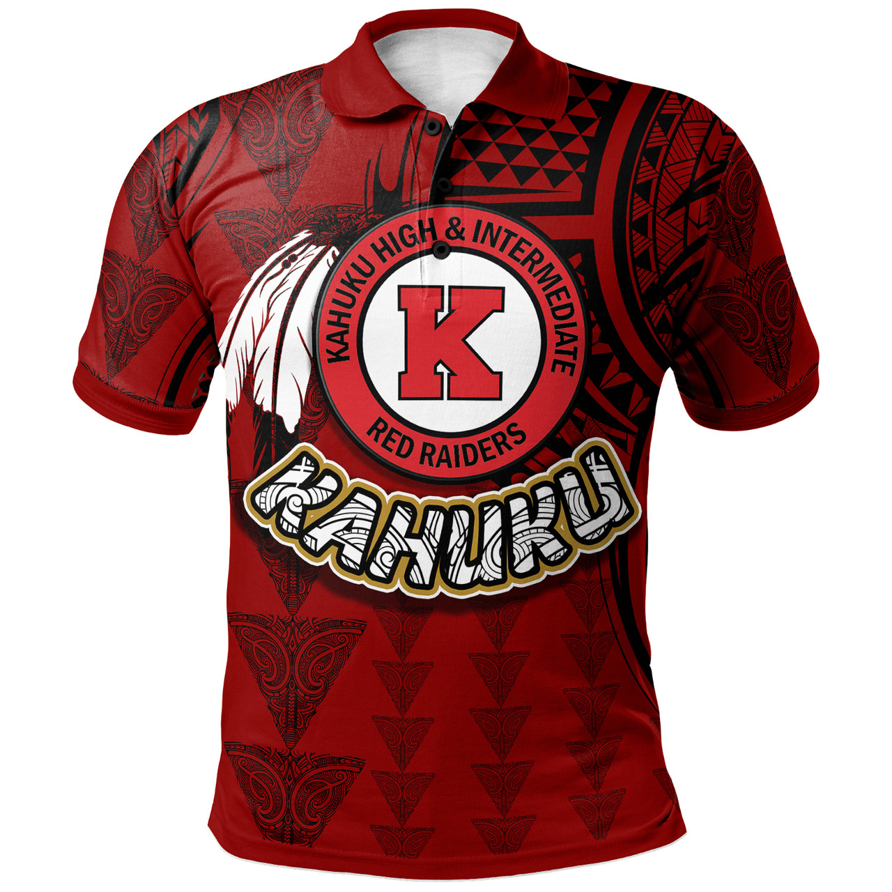 Hawaii Kahuku High & Intermediate School Custom Polo Shirt - Hawaii Kahuku High Polynesian School With Triangle Stylized Pattern