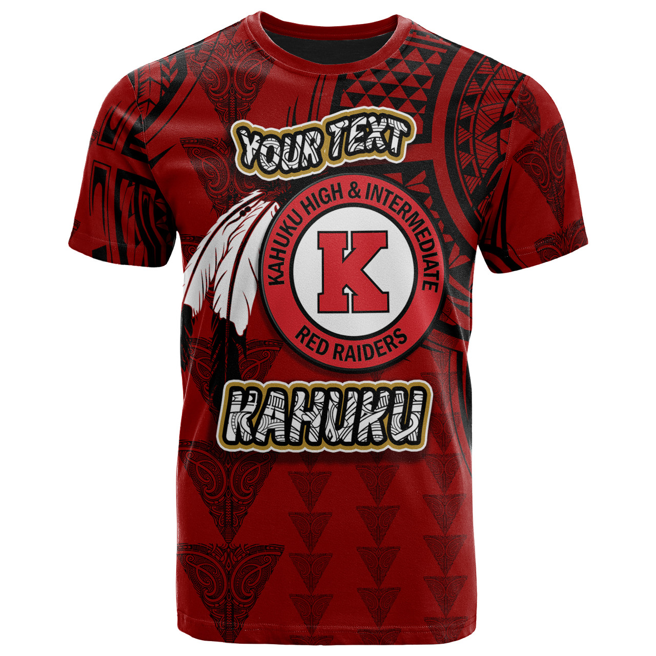 Hawaii Kahuku High & Intermediate School Custom T- Shirt - Hawaii Kahuku High School Polynesian With Triangle Stylized Pattern