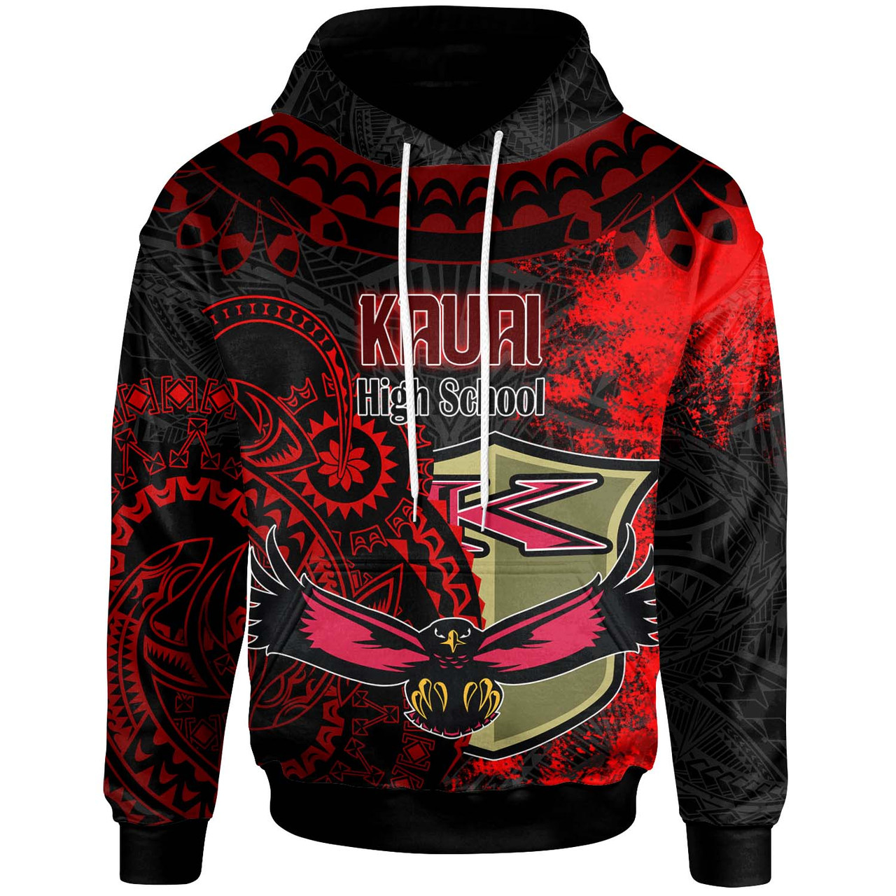 Hawaii Custom Polynesian Hoodie - Kauai High School Red Eagles Polynesian Tribal Pattern