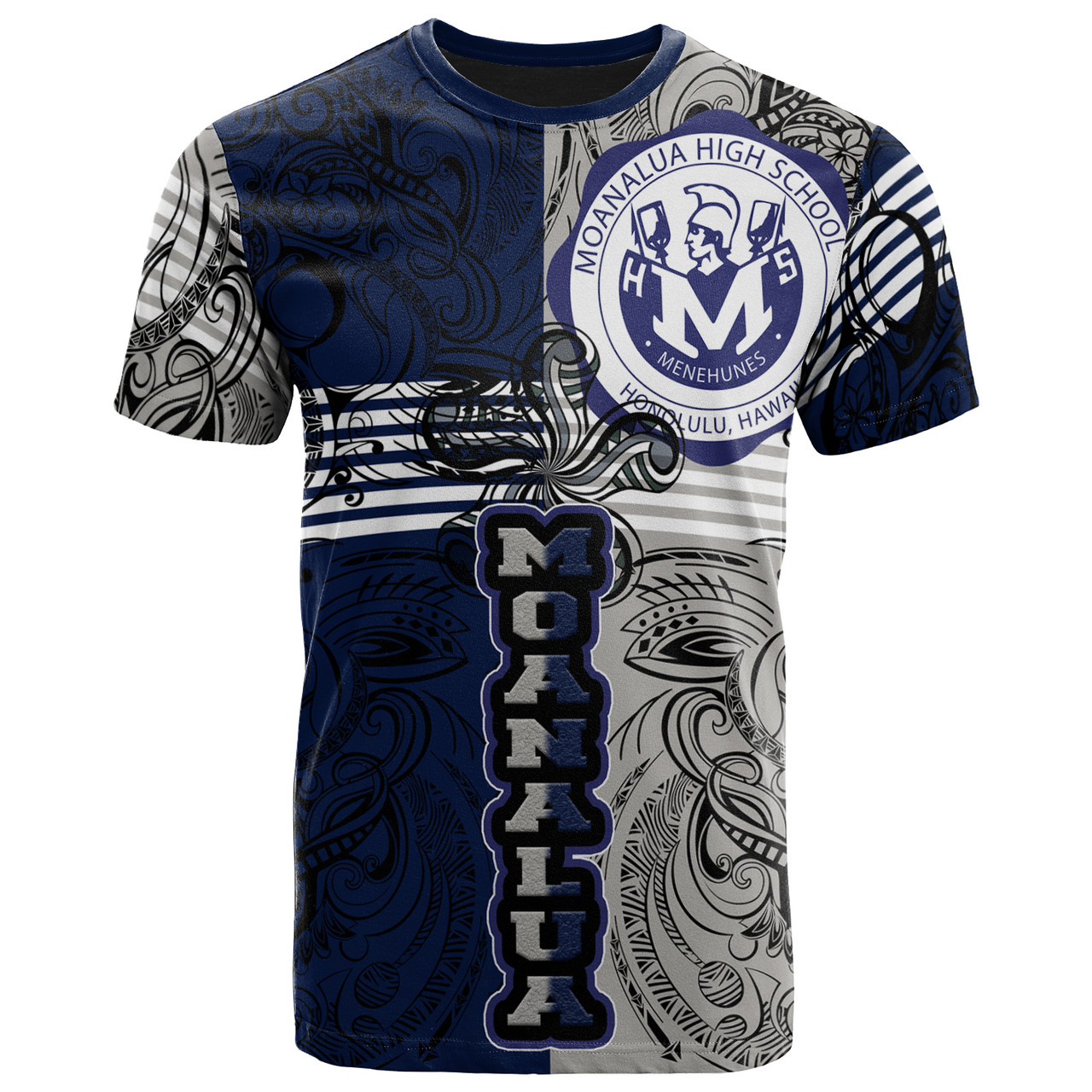 Hawaii Moanalua High School Custom T- Shirt - Moanalua High School Polynesian With Falcon Pattern