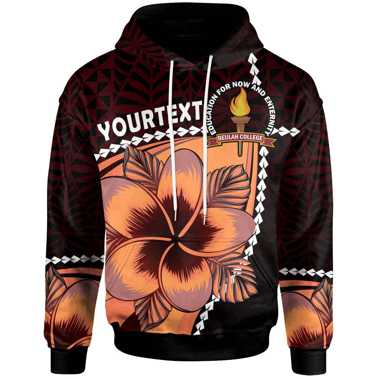 Tonga Custom Personalised Hoodie - Beulah College Polynesian Pattern with Flower Tribal Hoodie