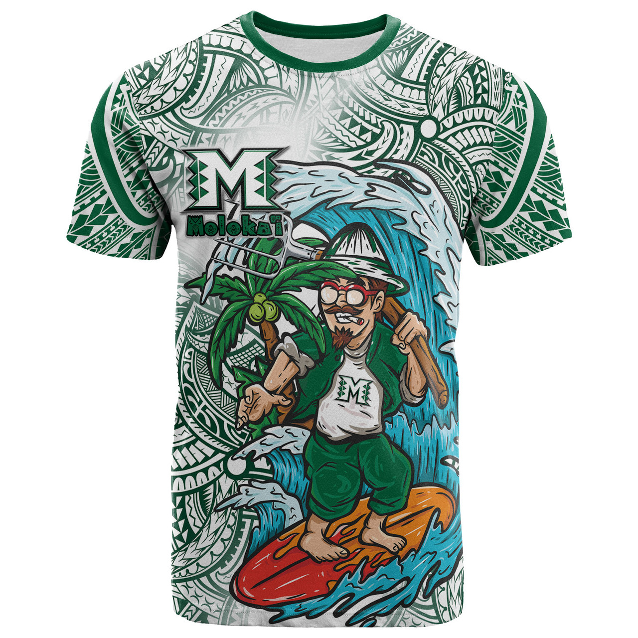 Hawaii Custom Personalised T-Shirt - Moloka'i High School Surfing Farmer With Polynesian Tribal Patterns