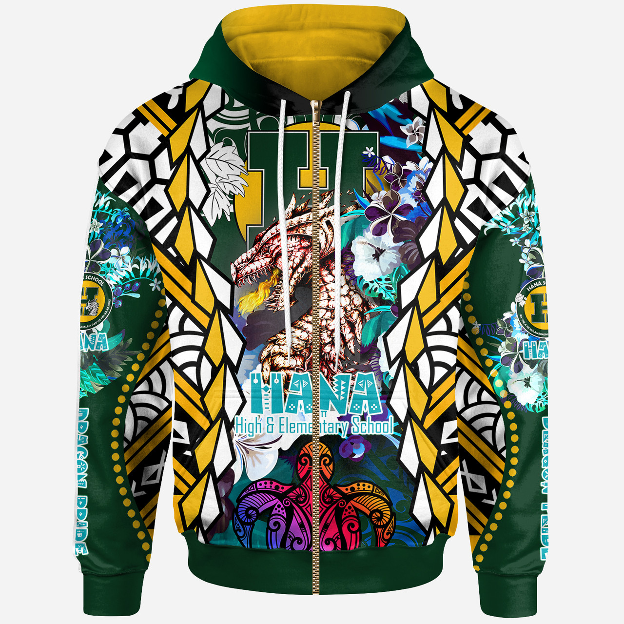 Hawaii Custom Personalised Hoodie - Hana High & Intermediate School Fire Dragon Polynesian Culture Pride