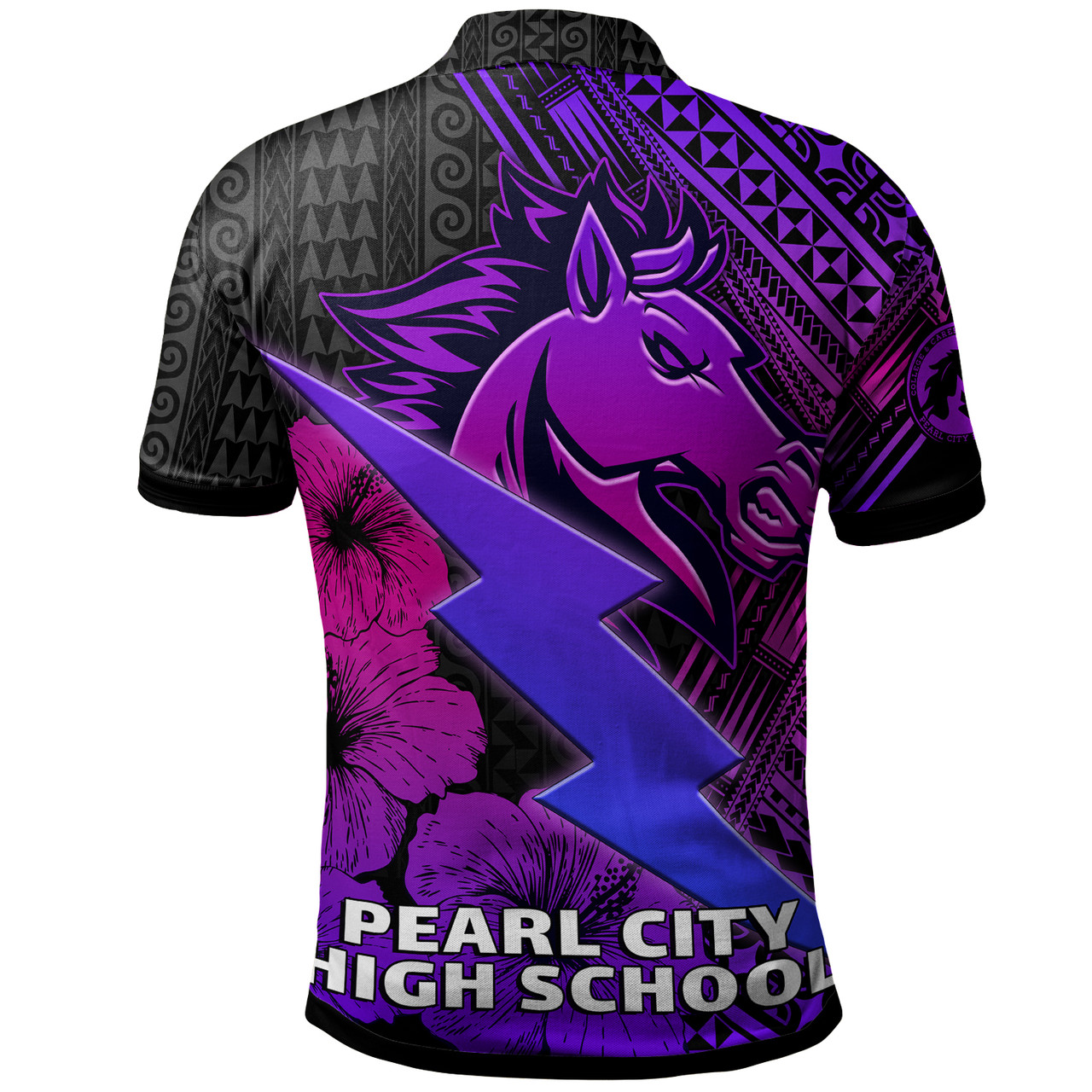 Hawaii Custom Personalised Polo Shirt - Pearl City High School Horse and Thunder Hibiscus Polynesian