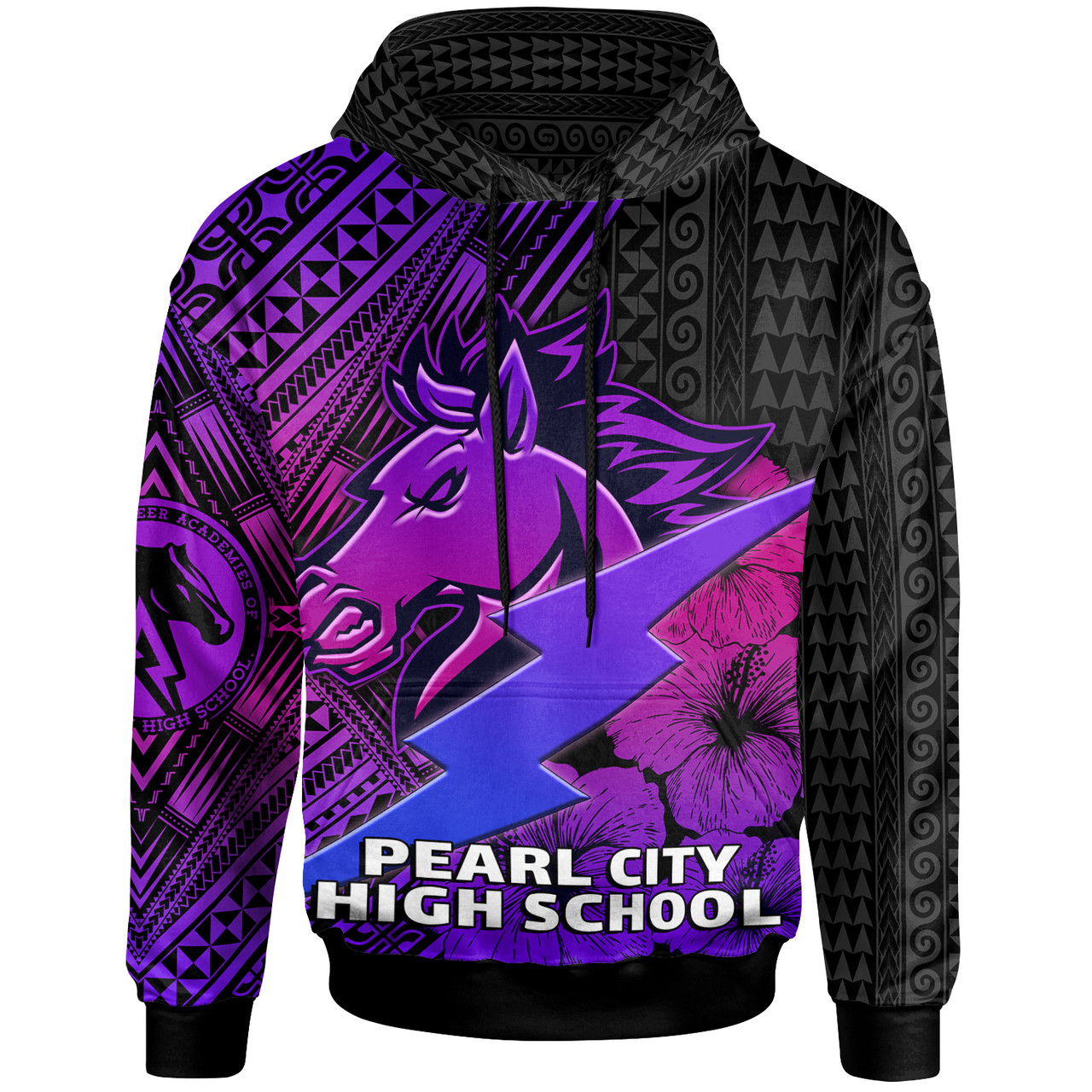 Hawaii Custom Personalised Hoodie - Pearl City High School Horse and Thunder Hibiscus Polynesian