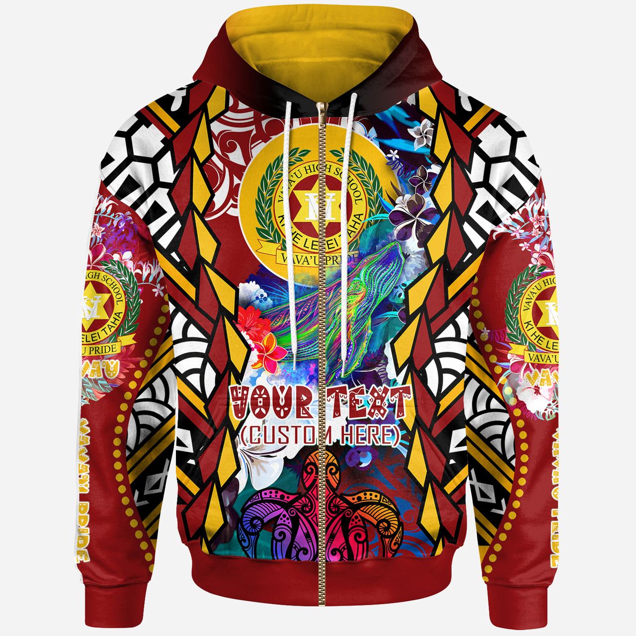 Tonga Custom Personalised Hoodie - Vava'u High School With Sea Turtle And Humpback Whale Polynesian Culture Pride