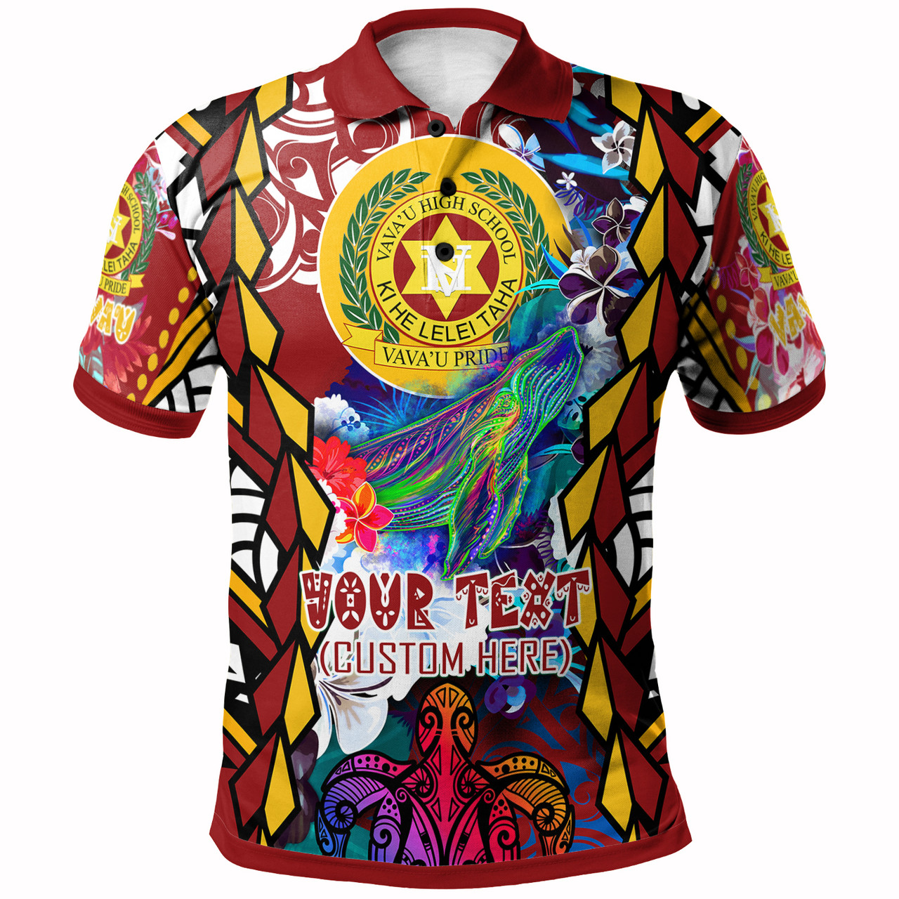 Tonga Custom Personalised Polo Shirt - Vava'u High School With Sea Turtle And Humpback Whale Polynesian Culture Pride