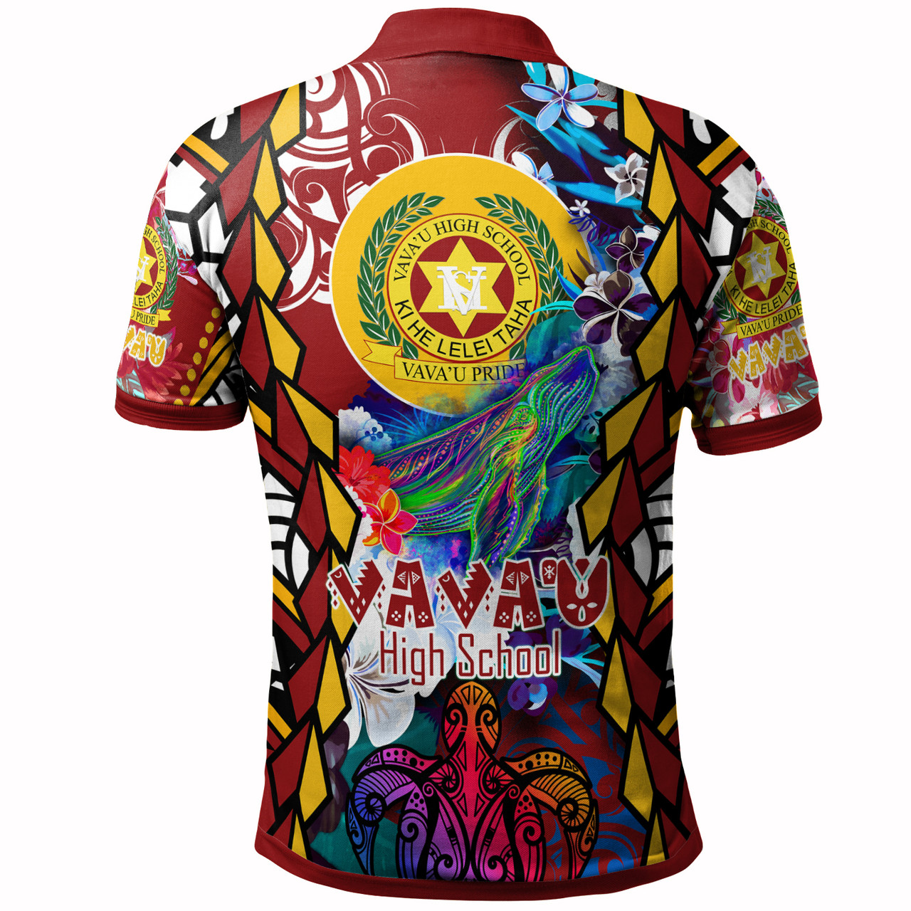 Tonga Custom Personalised Polo Shirt - Vava'u High School With Sea Turtle And Humpback Whale Polynesian Culture Pride