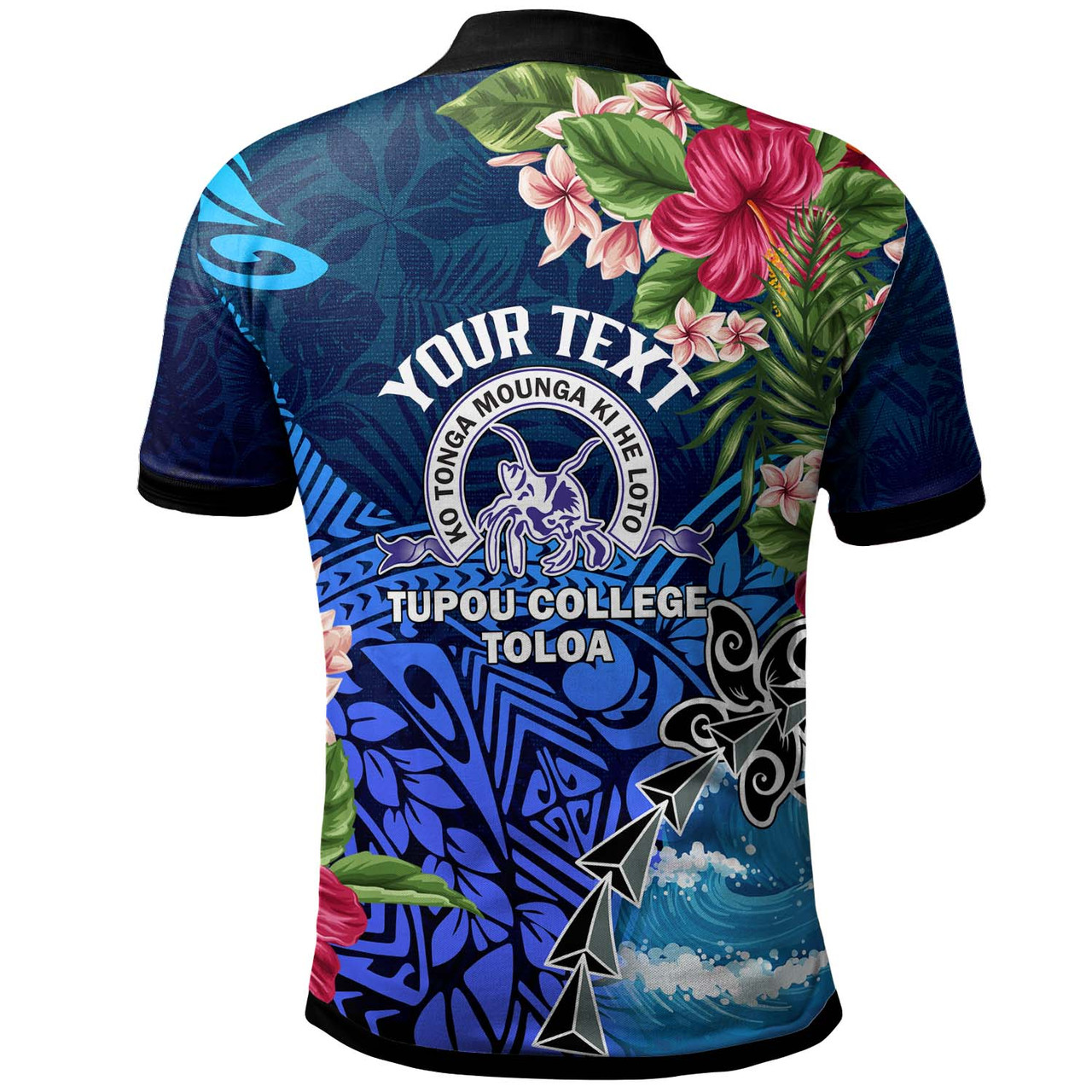 Tonga Custom Personalised Polo Shirt - Tupou College Polynesian Tonga Pattern with Flower