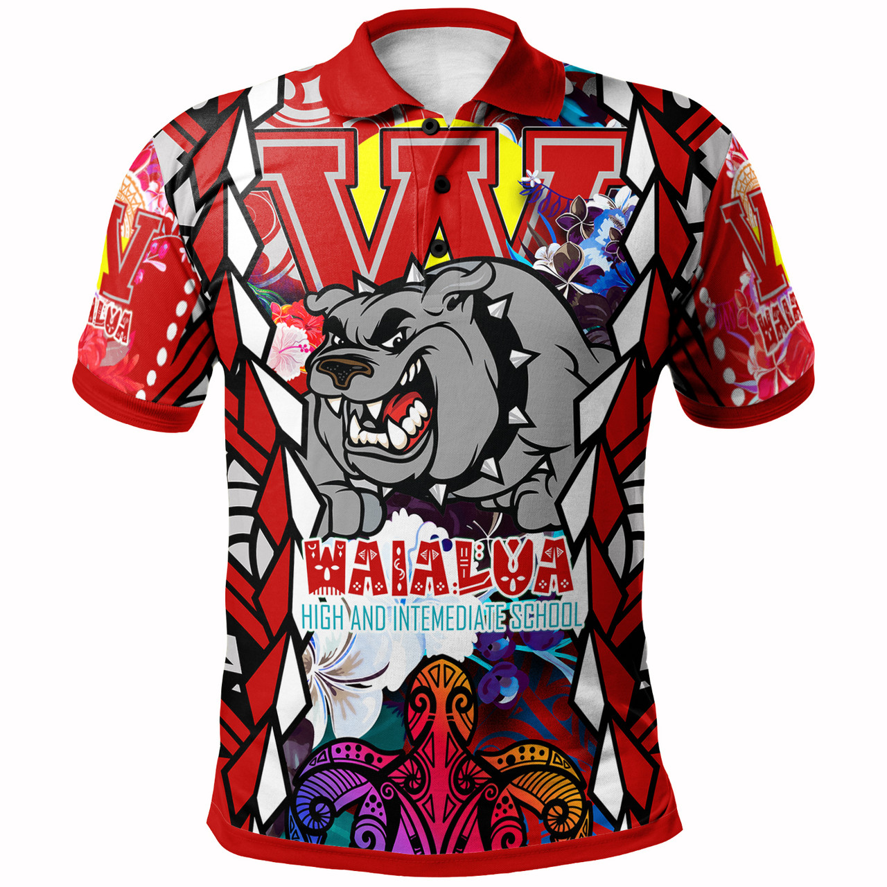 Hawaii Custom Personalised Polo Shirt - Waialua High & Intermediate School SuPer Bulldogs With Sea Turtle Tribal Patterns