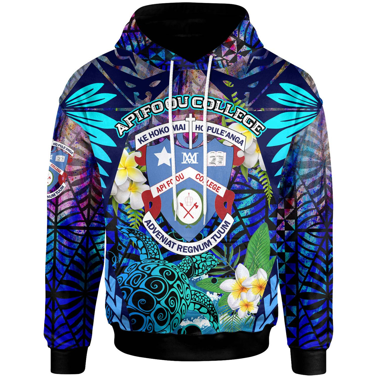 Tonga Custom Hoodie - Apifo'ou College Polynesian with Tribal Turtle Plumeria and Tonga Style