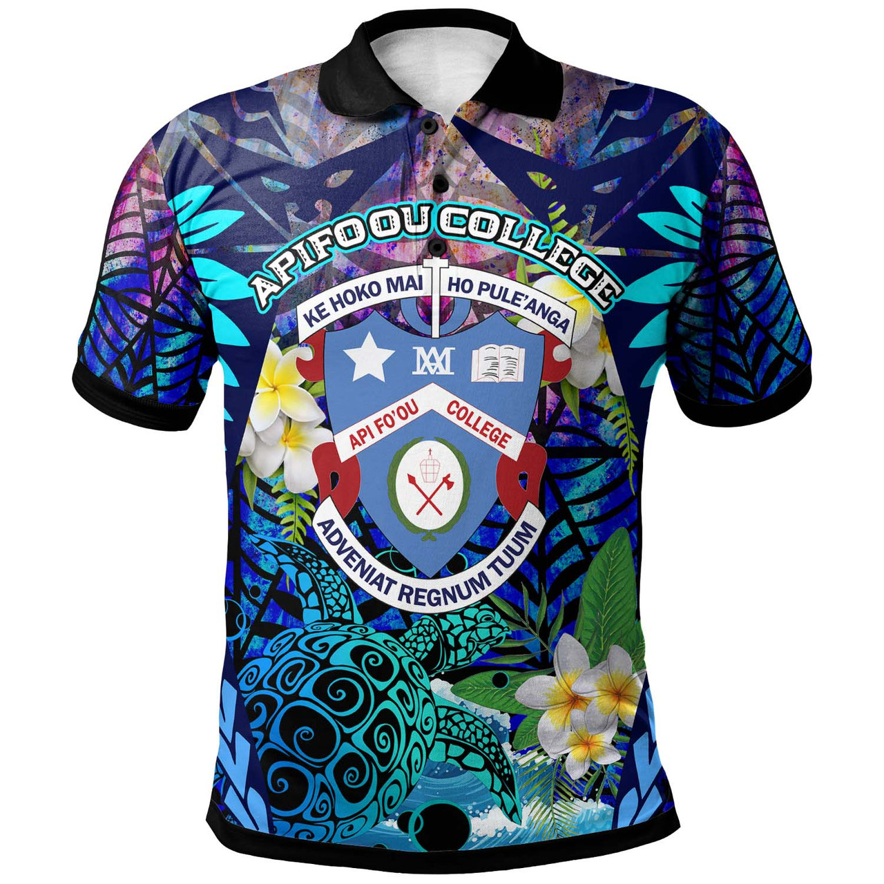 Tonga Custom Polo Shirt - Apifo'ou College Polynesian with Tribal Turtle Plumeria and Tonga Style