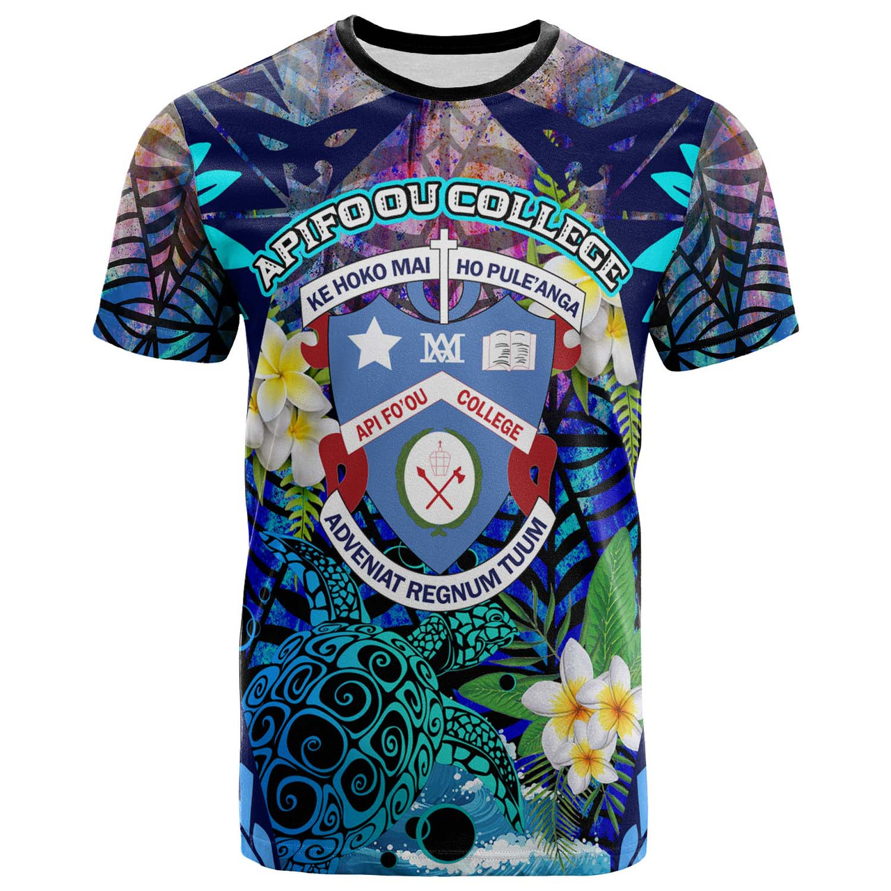 Tonga Custom T-shirt - Apifo'ou College Polynesian with Tribal Turtle Plumeria and Tonga Style