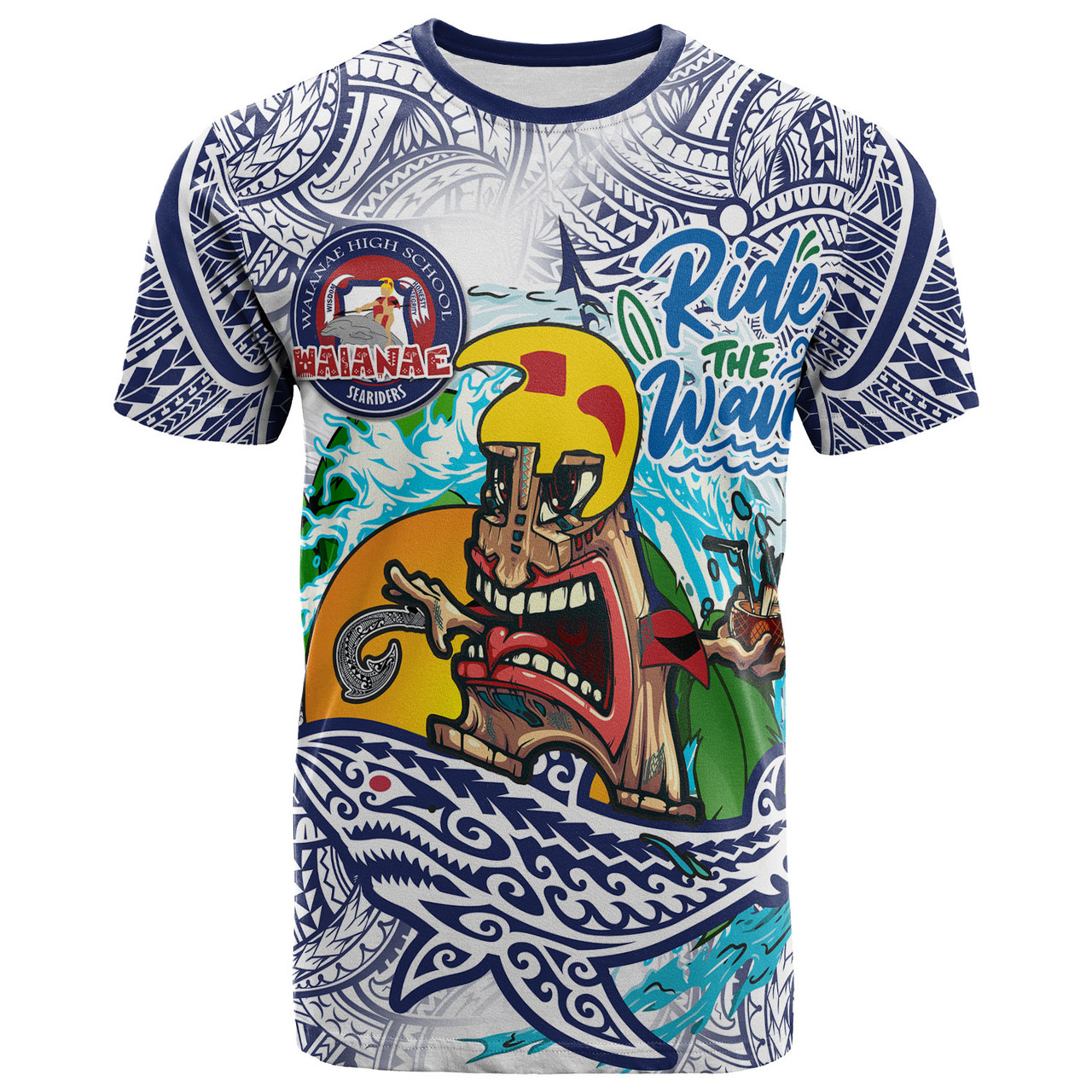 Hawaii Custom Personalised T-shirt - Waianae High School Tribal Tiki Shark Riders Polynesian Pride T-shirt