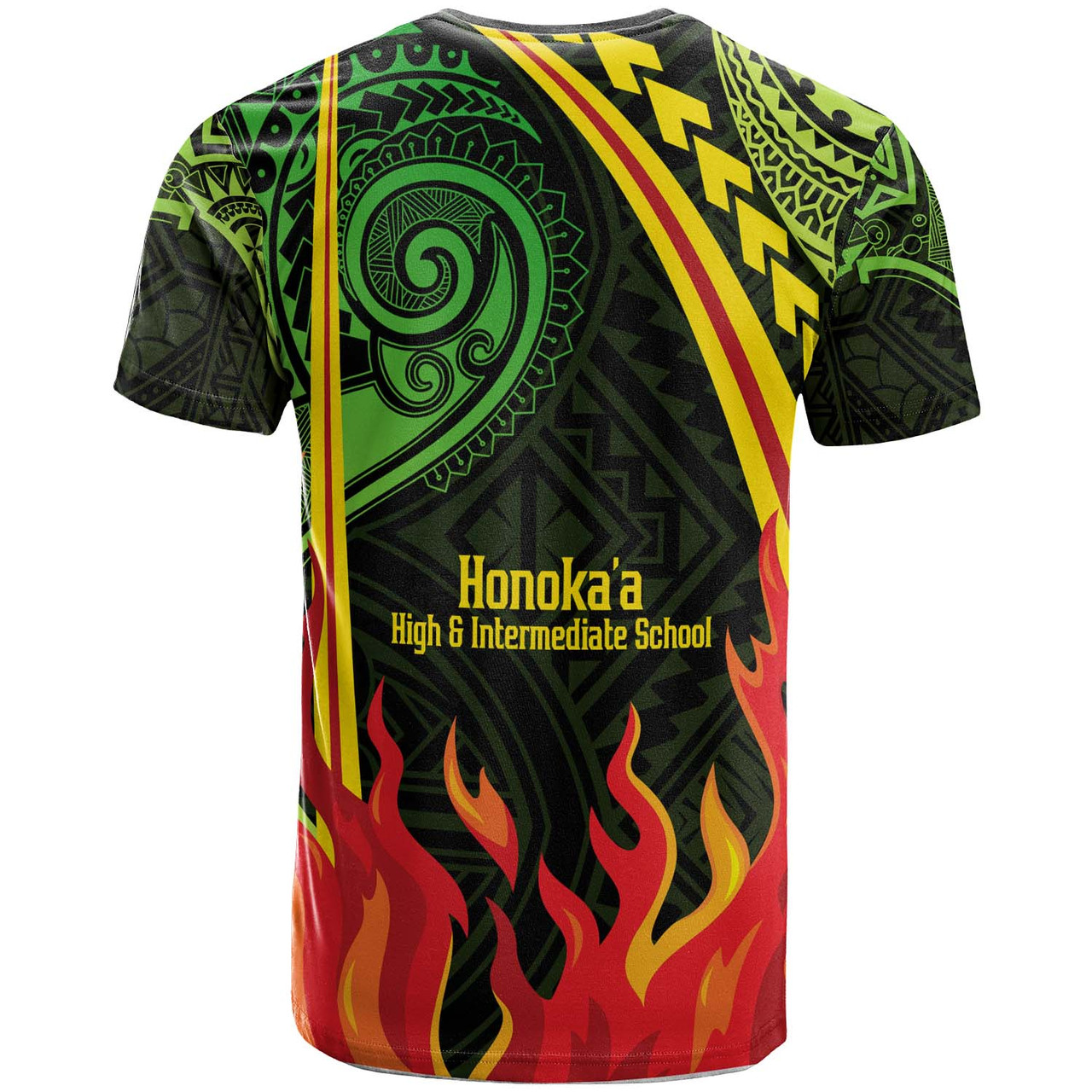 Hawaii Custom T-shirt - HonokaÊ»a High & Intermediate School Polynesian Pattern Fire