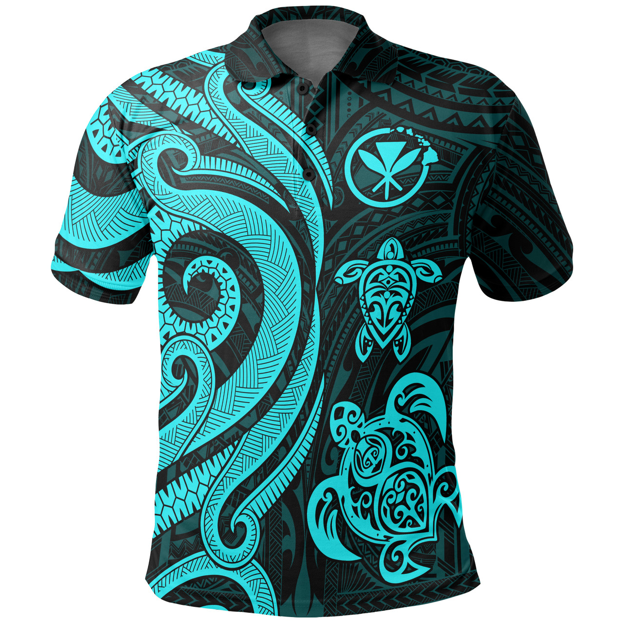 Polynesian Hawaii Polo Shirt - Turquoise Kanaka Maoli Tentacle Turtle