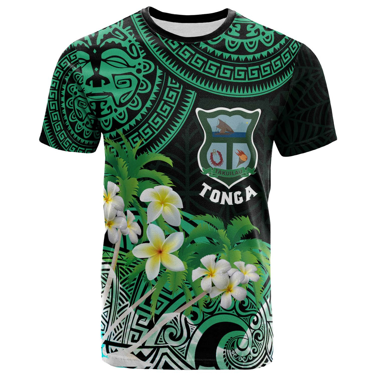 Tonga Custom T-shirt - Takuilau College with Polynesian Patterns and Plumeria Flower