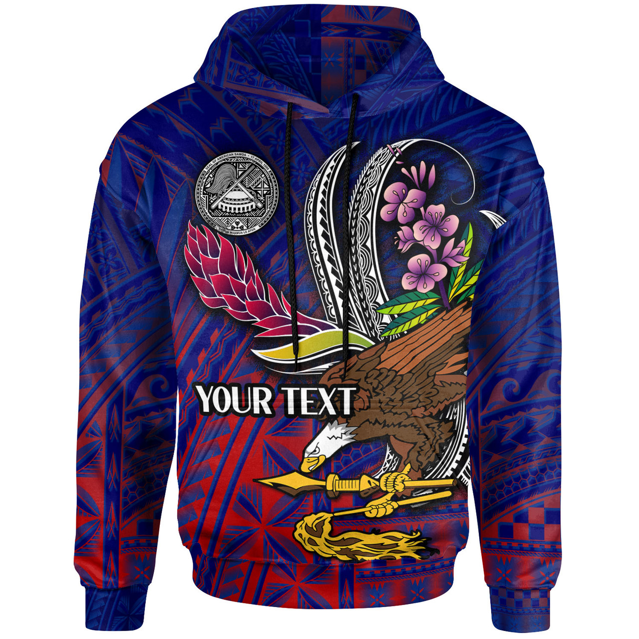 American Samoa Hoodie - Custom Seal With National Flowers Polynesian Patterns