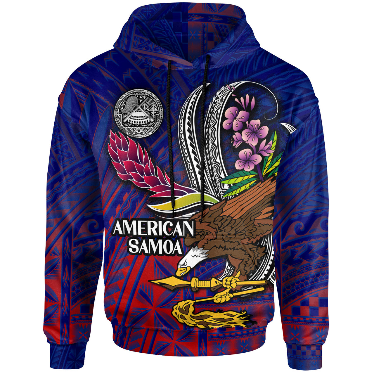 American Samoa Hoodie - Custom Seal With National Flowers Polynesian Patterns