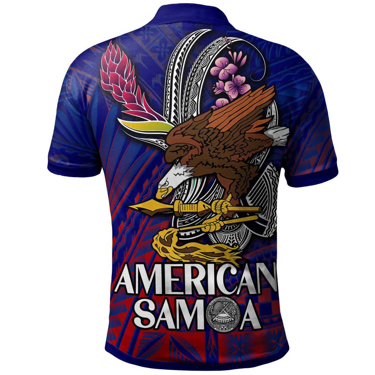 American Samoa Polo Shirt - Custom Seal With National Flowers Polynesian Patterns