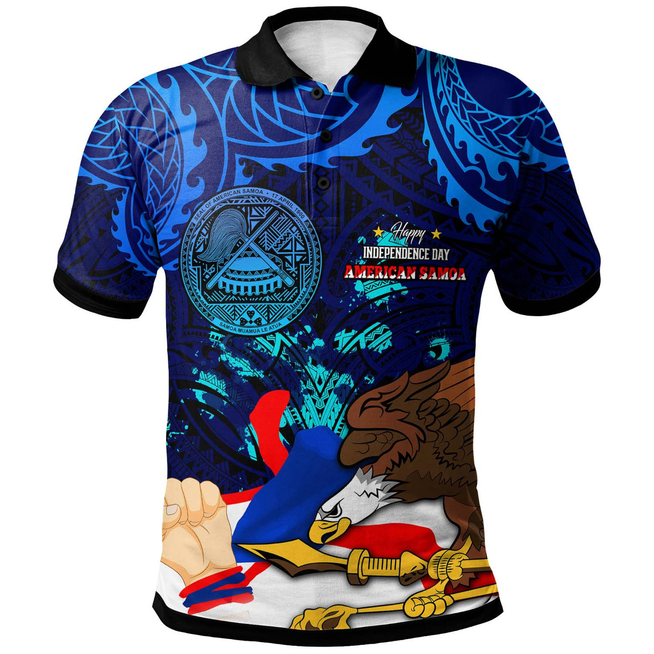 American Samoa Polo Shirt - Happy Independence Day Samoa with Eagles Polynesian Patterns