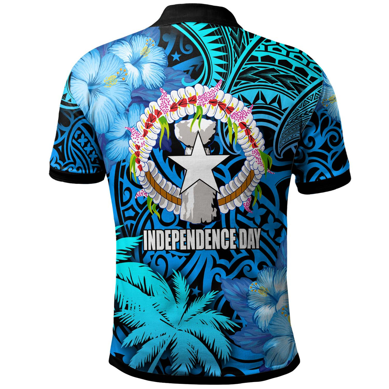 Northern Mariana Islands Polo Shirt - CNMI Polynesian Culture with Hibicus Tropical Flower