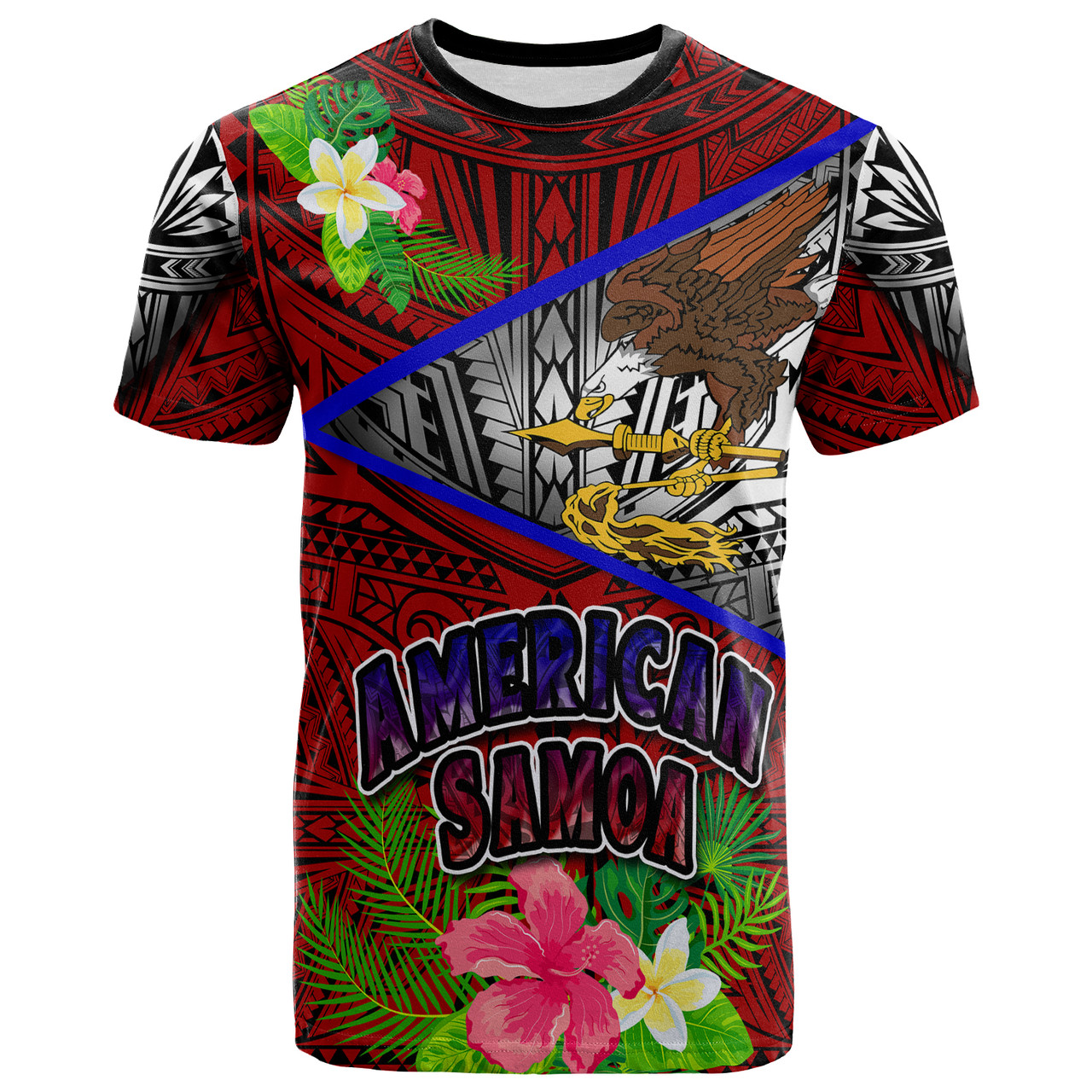 American Samoa T- Shirt - Custom American Samoa Eagle Flag Style With Polynesian Patterns T- Shirt