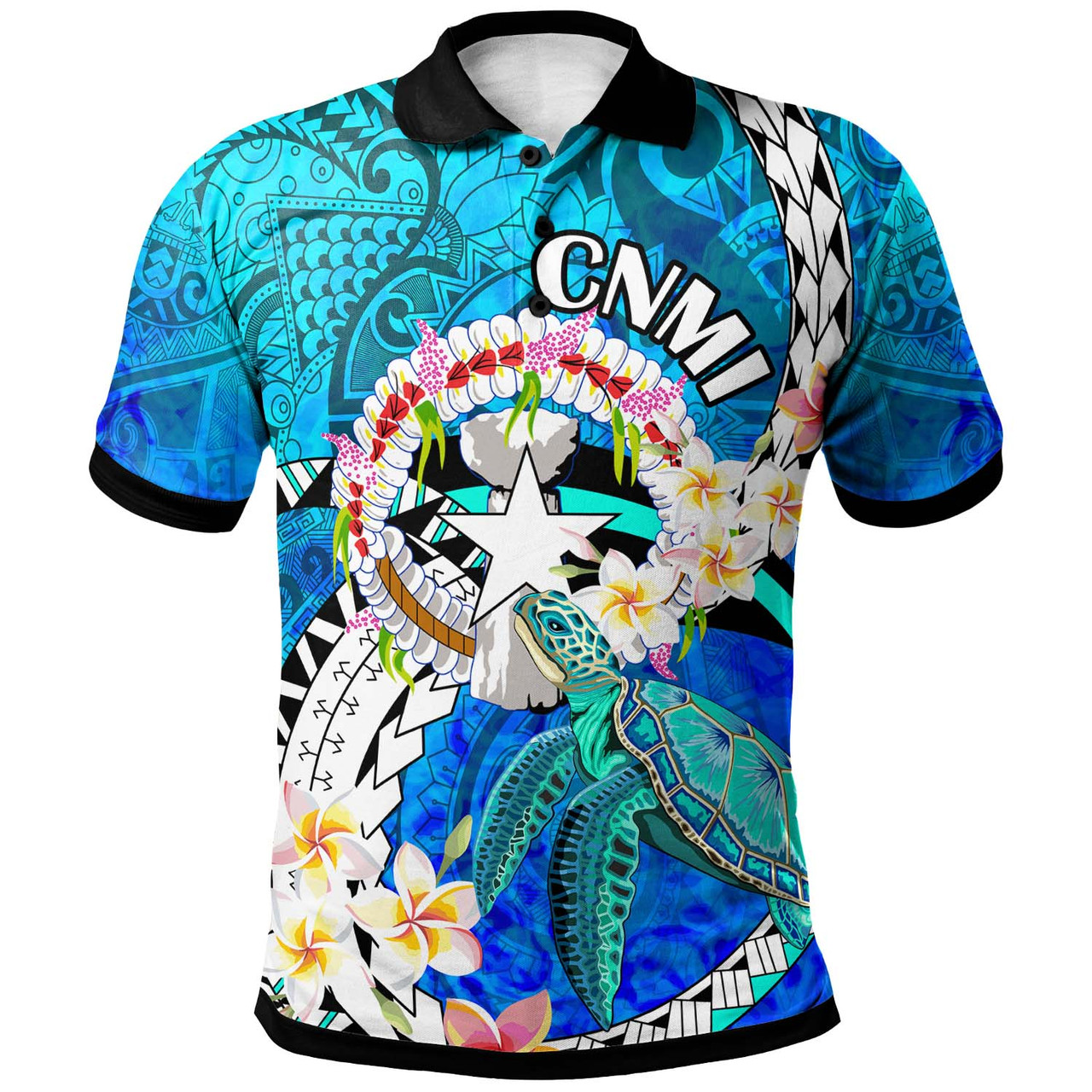 Northern Mariana Islands Polo Shirt - CNMI Polynesian Culture with Turtle and Plumeria Polo Shirt