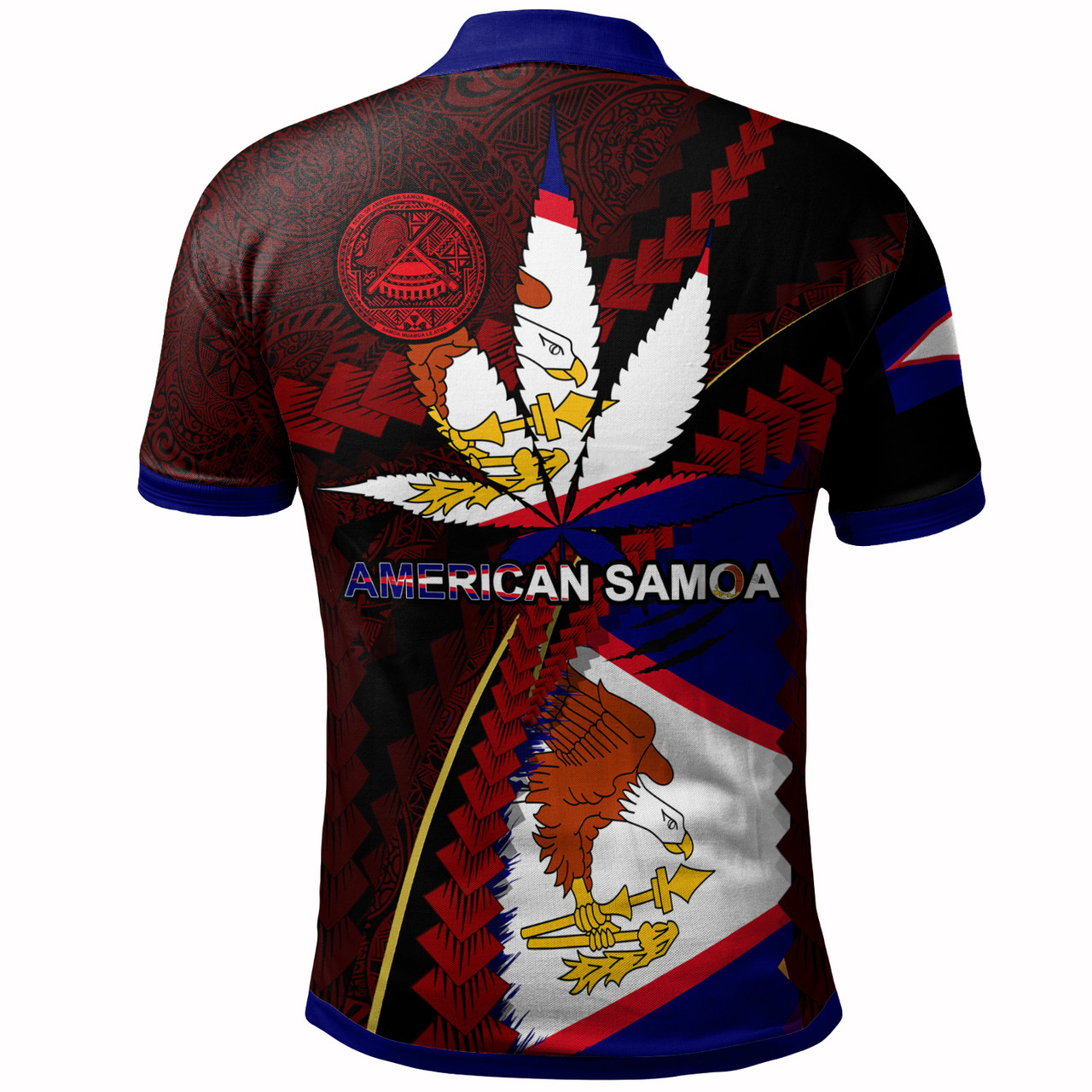 American Samoa Polo Shirt - American Samoa Independence Day With State Flag And Marijuana Leaf Polynesian Style