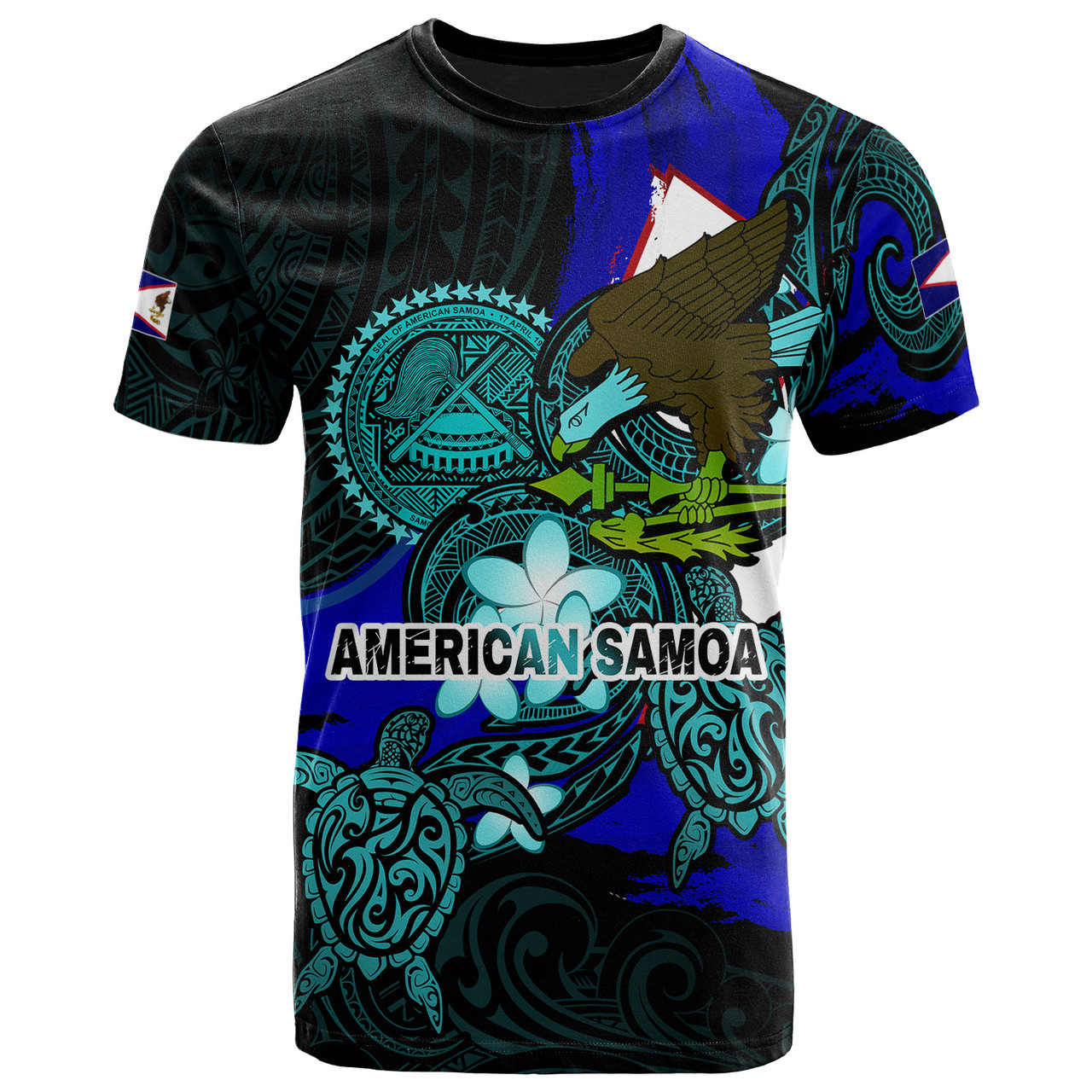 American Samoa T-shirt - American Samoa Independence Day With Bald Eagle And Polynesian Patterns