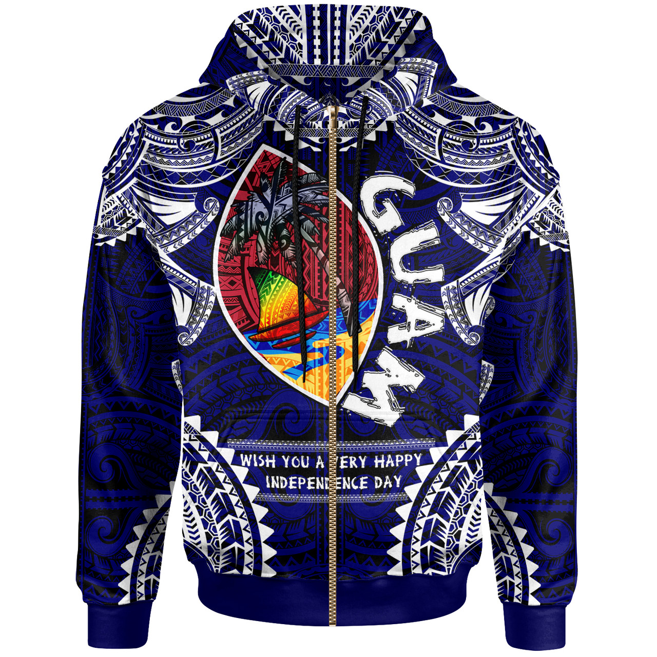 Guam Hoodie - Custom Guam Independence Day '' Wish You A Very Happy Independence Day '' With Polynesian Patterns