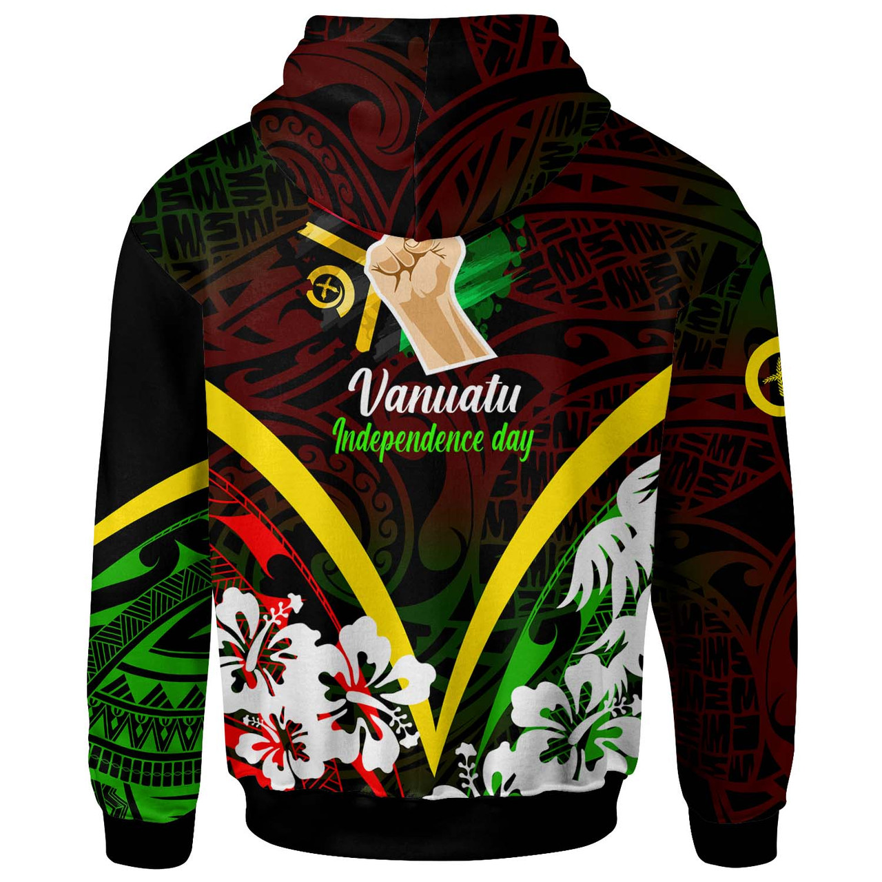 Vanuatu Hoodie - Vanuatu Independence Day Annivesary with Plumerian and Polynesian Patterns Hoodie