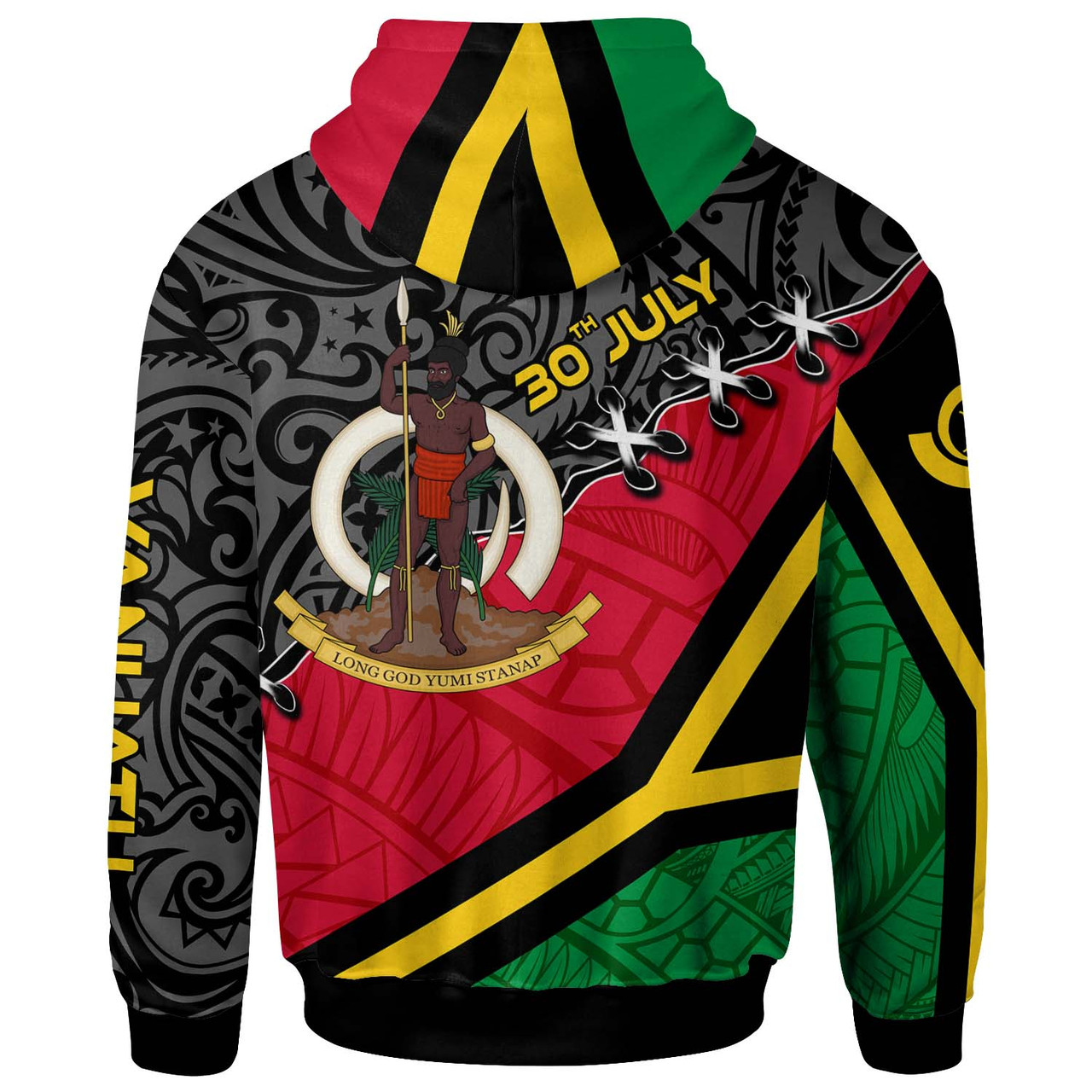 Vanuatu Hoodie - Custom Vanuatu Independence Anniversary with Coat of Arms and Polynesian Hoodie