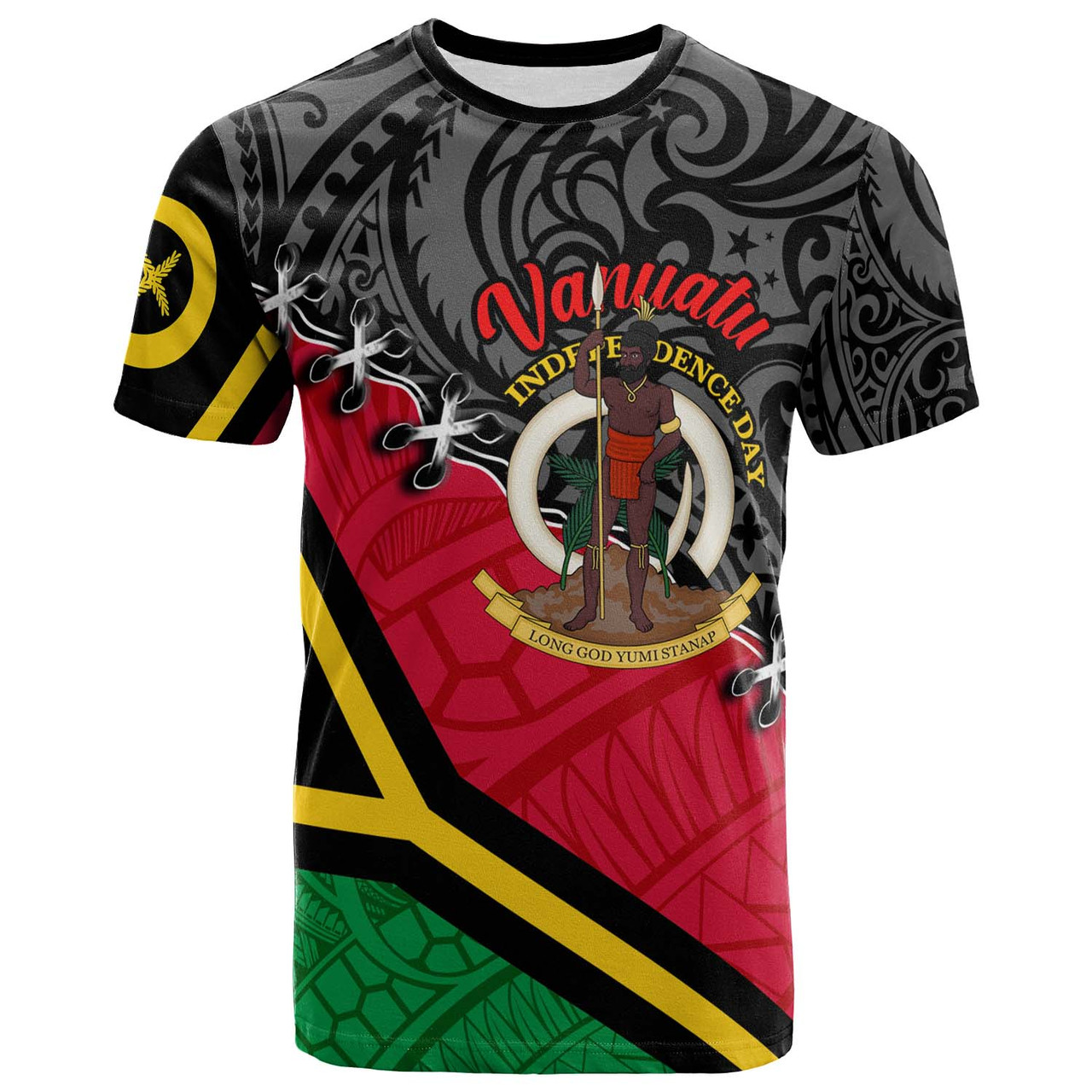 Vanuatu T-shirt - Custom Vanuatu Independence Anniversary with Coat of Arms and Polynesian T-shirt