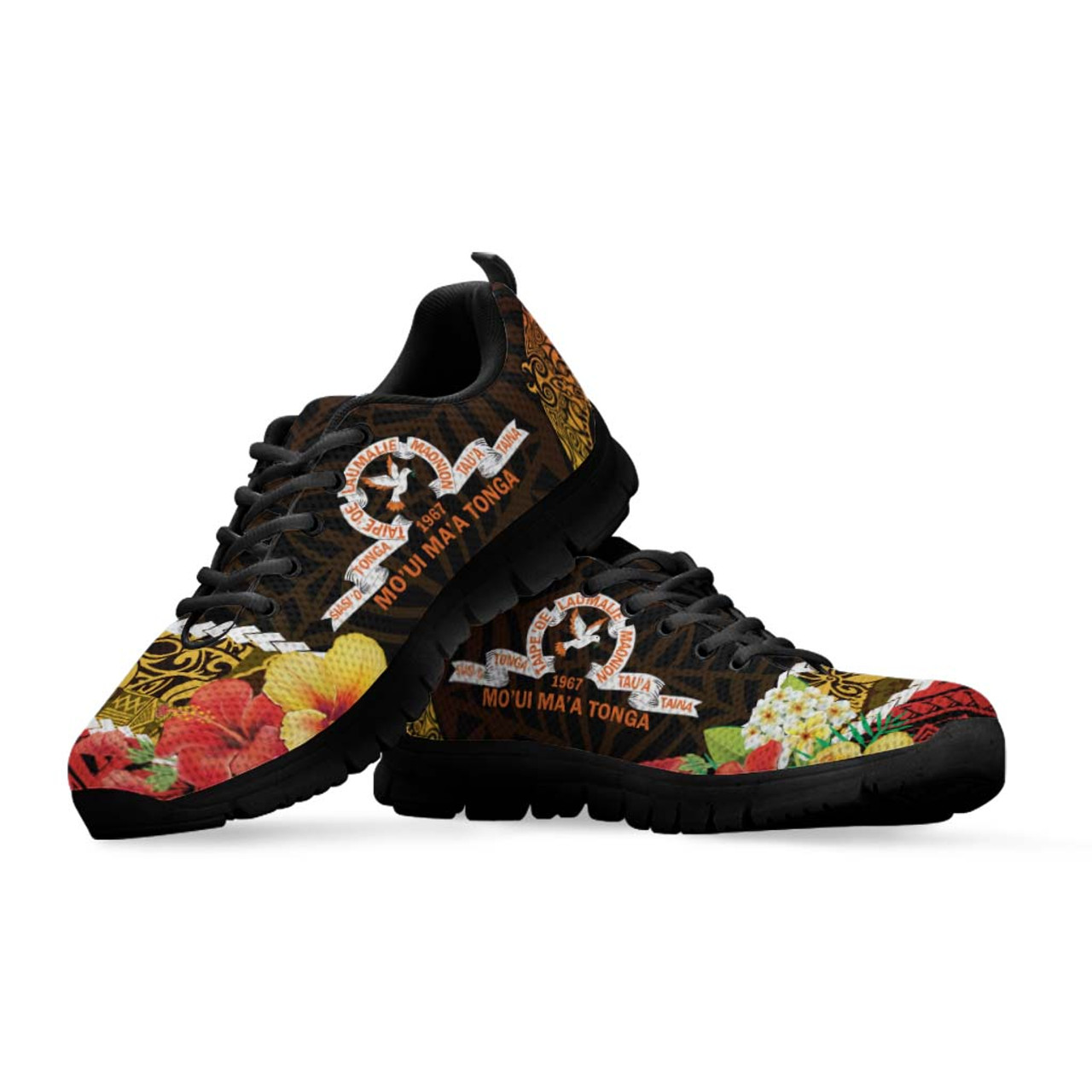 Tonga Sneakers - Tailulu College Polynesian with Flower and Tonga Pattern