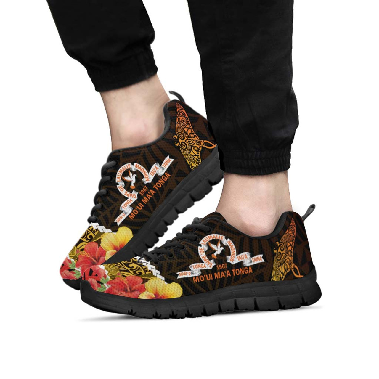 Tonga Sneakers - Tailulu College Polynesian with Flower and Tonga Pattern