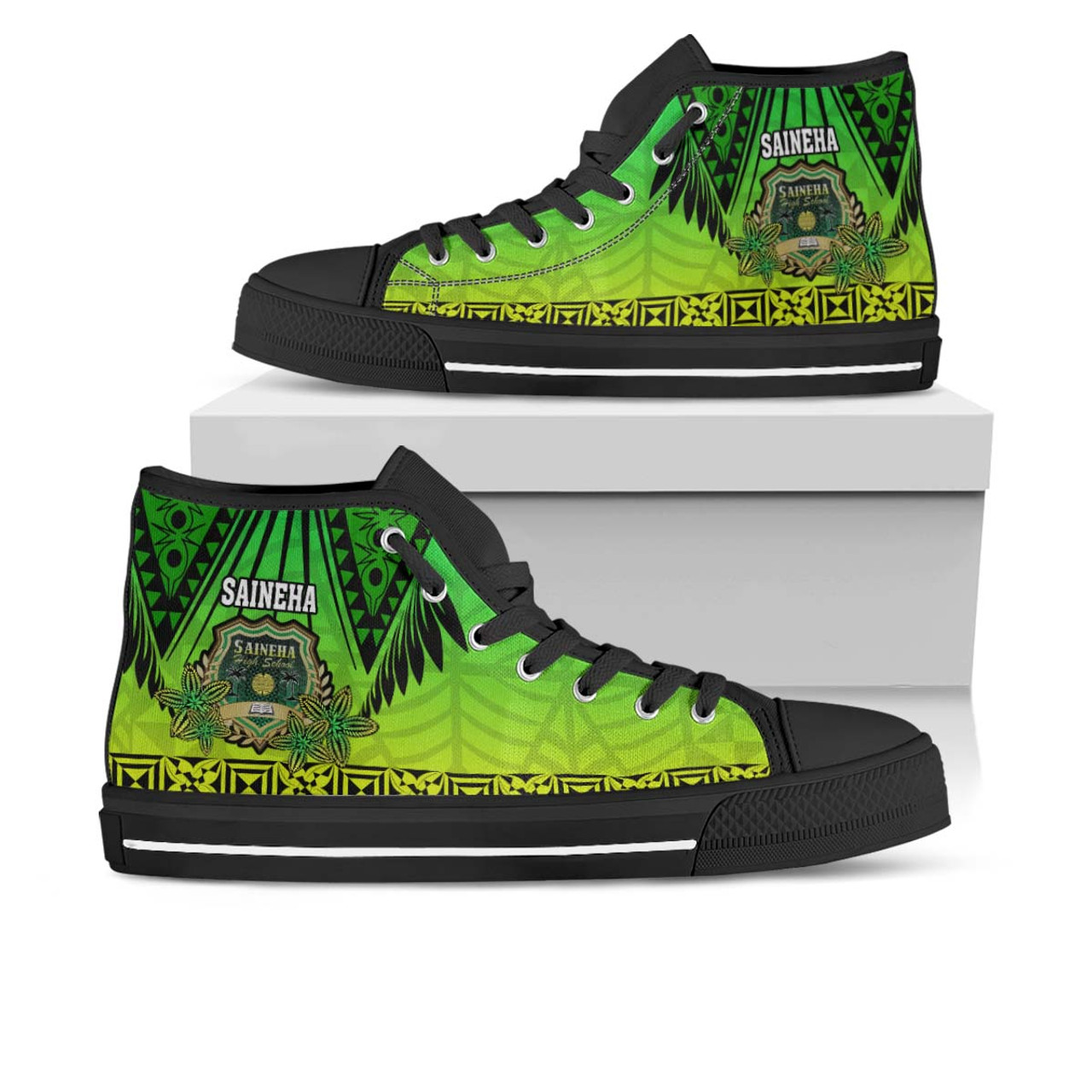 Tonga High Top Shoes - Saineha High School with Tonga Patterns and Polynesian Culture