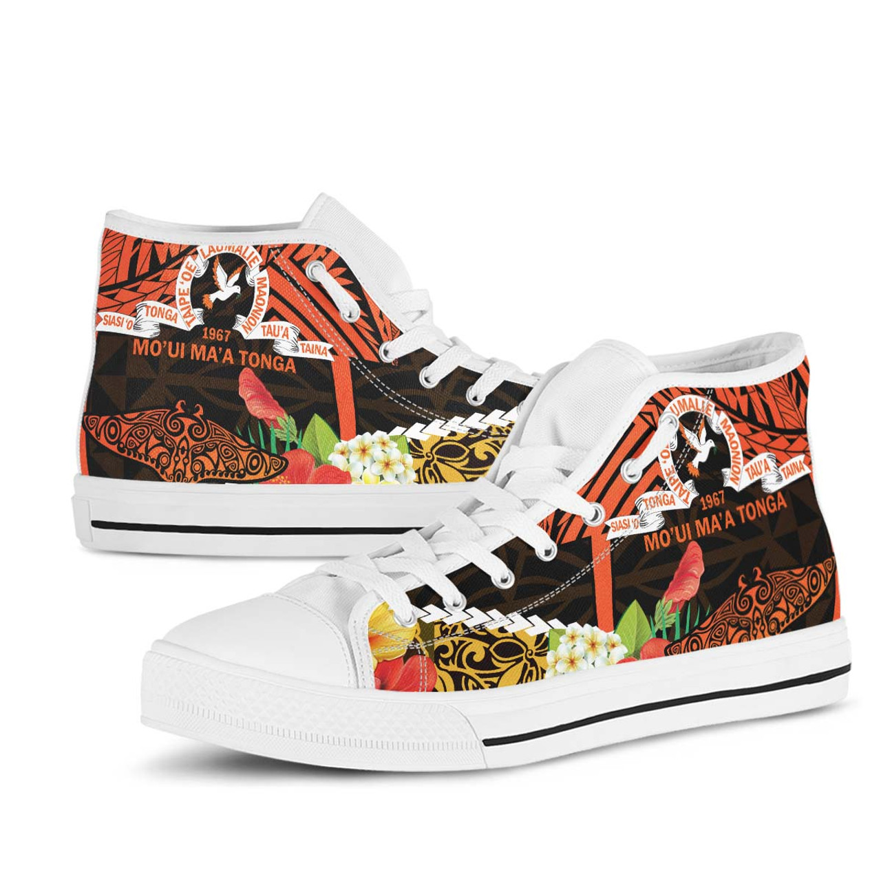 Tonga High Top Shoes - Tailulu College Polynesian with Flower and Tonga Pattern