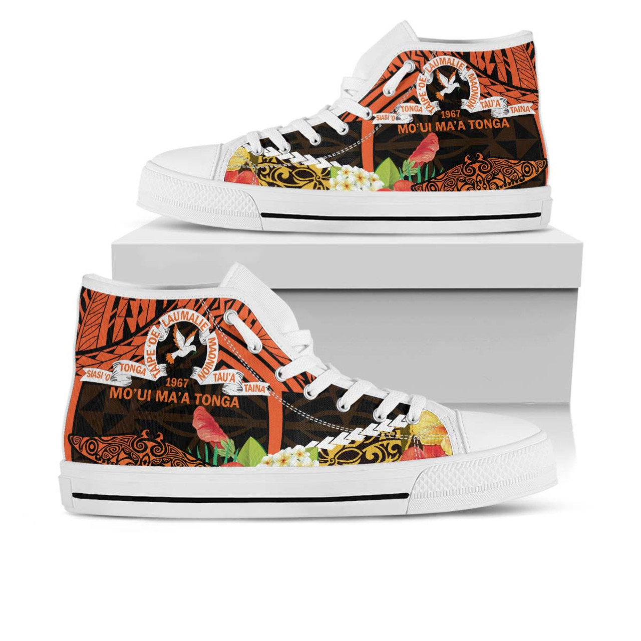 Tonga High Top Shoes - Tailulu College Polynesian with Flower and Tonga Pattern