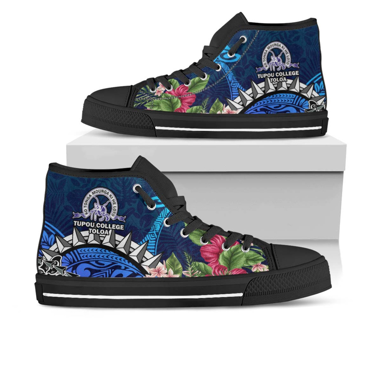 Tonga High Top Shoes - Tupou College Polynesian Tonga Pattern with Flower