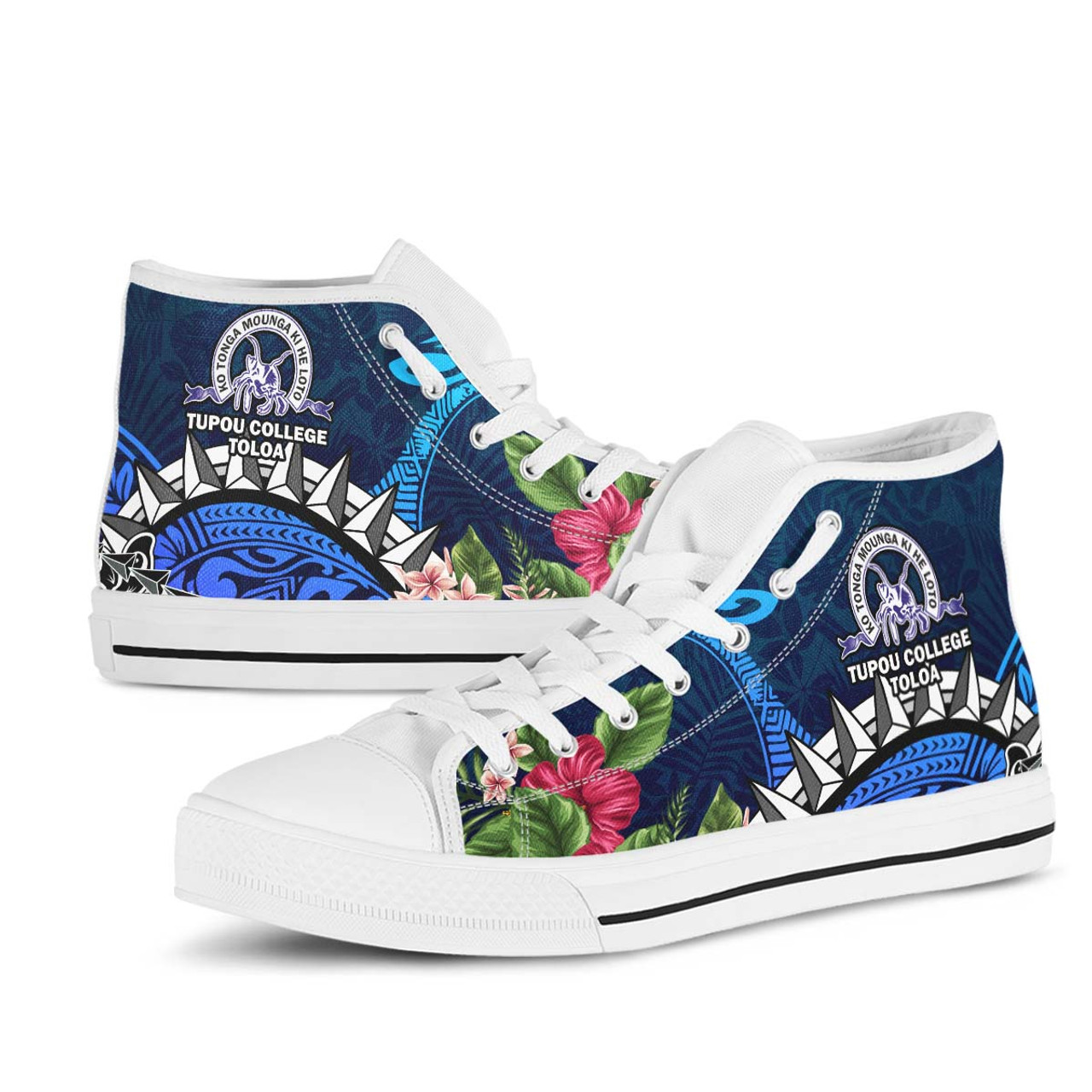 Tonga High Top Shoes - Tupou College Polynesian Tonga Pattern with Flower