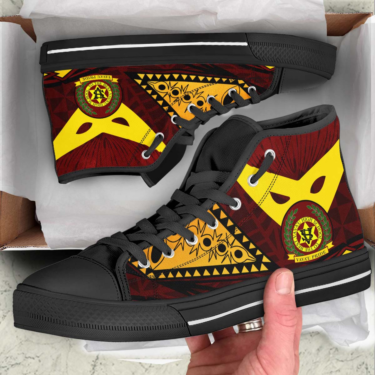 Tonga High Top Shoes - Vava'u High Shool Tonga with Polynesian Patterns