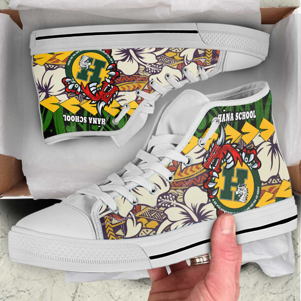 Hawaii High Top Shoes - Hana High & Intermediate School Polynesian Tribal Pattern