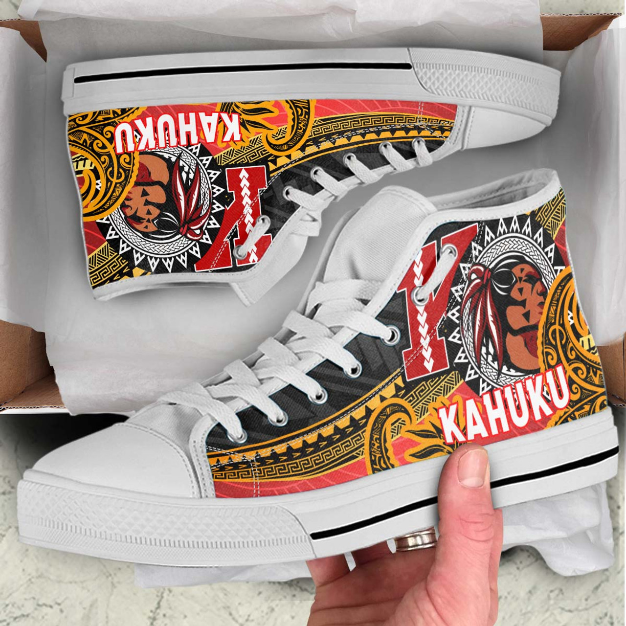 Hawaii High Top Shoes - Kahuku High & Intermediate School Polynesian Pattern