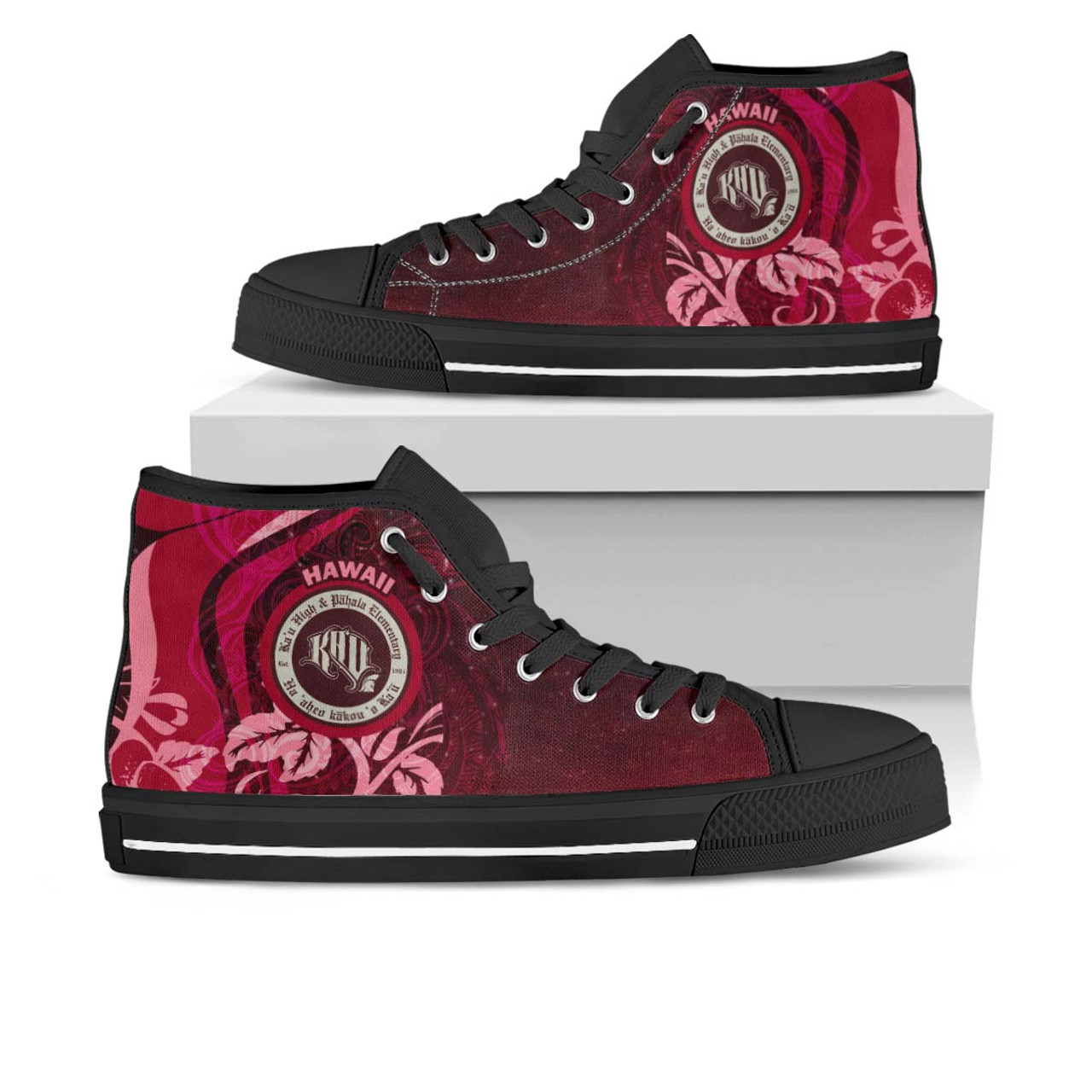 Hawaii High Top Shoes - Kau High and Pahala Elementary School Polynesian Pattern Art